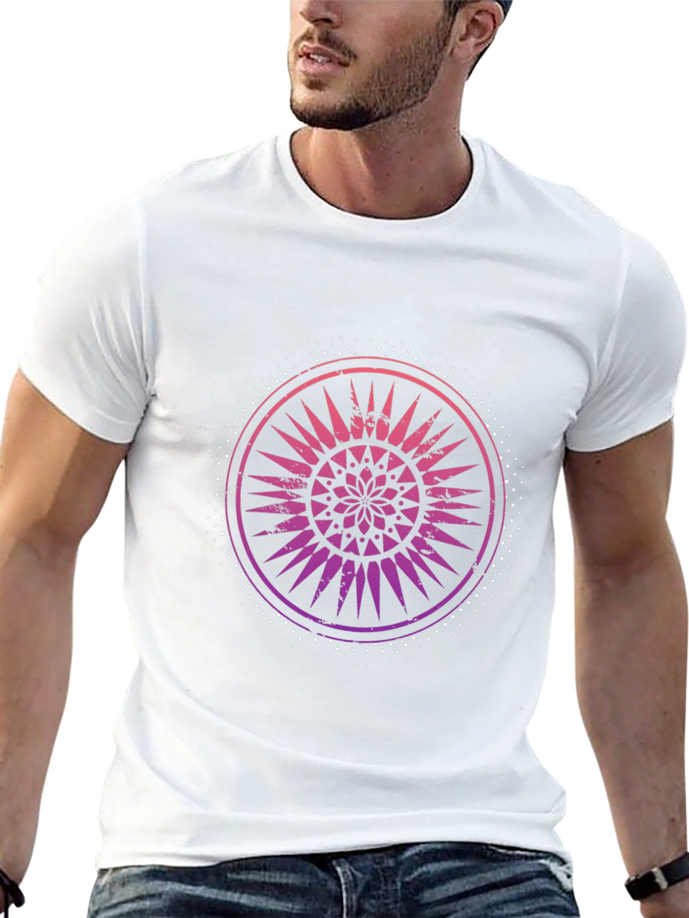 Black Tee with Gradient Mandala Graphic