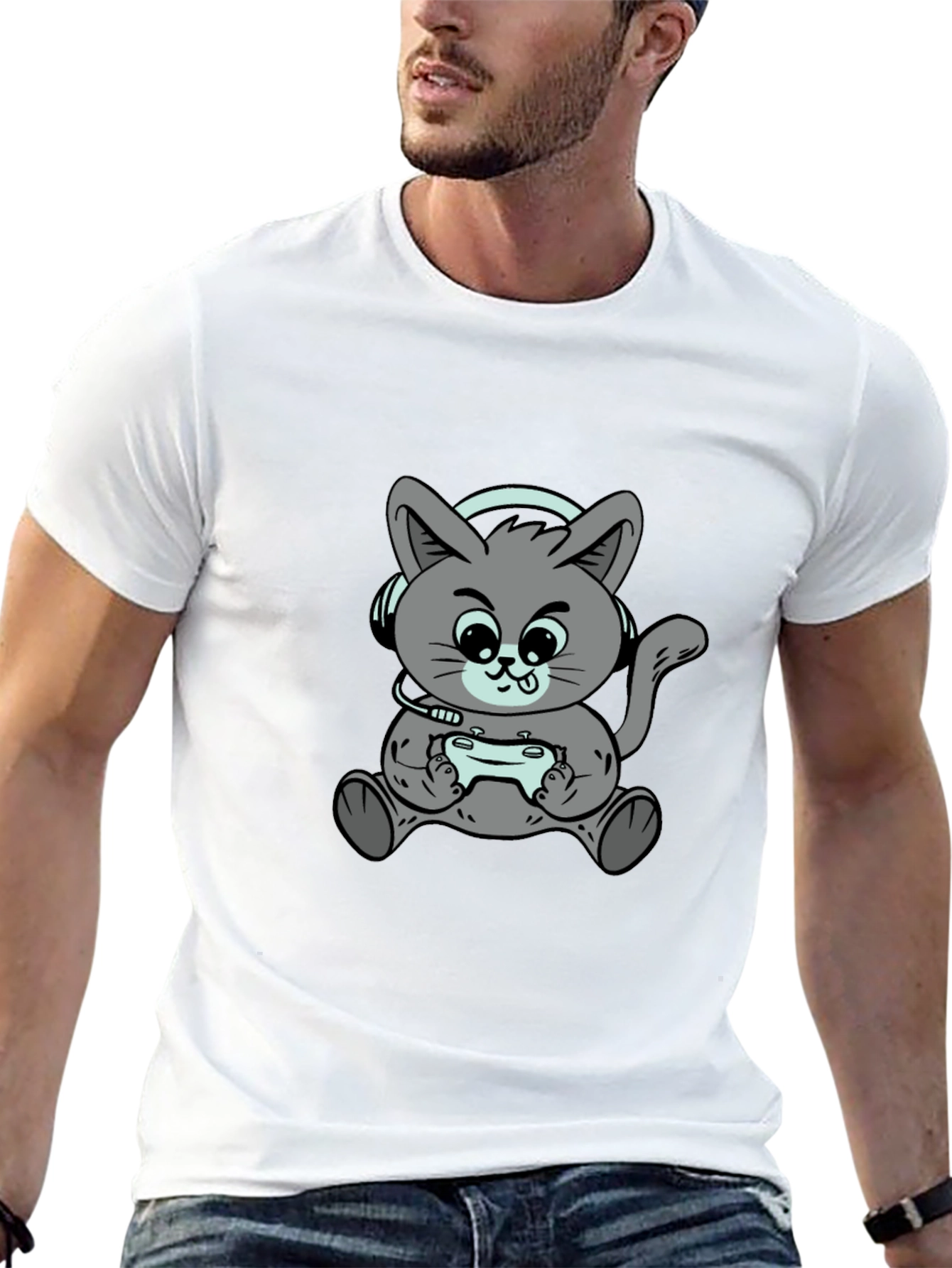 Gamer Cat Graphic T-Shirt - Cool Casual Tee