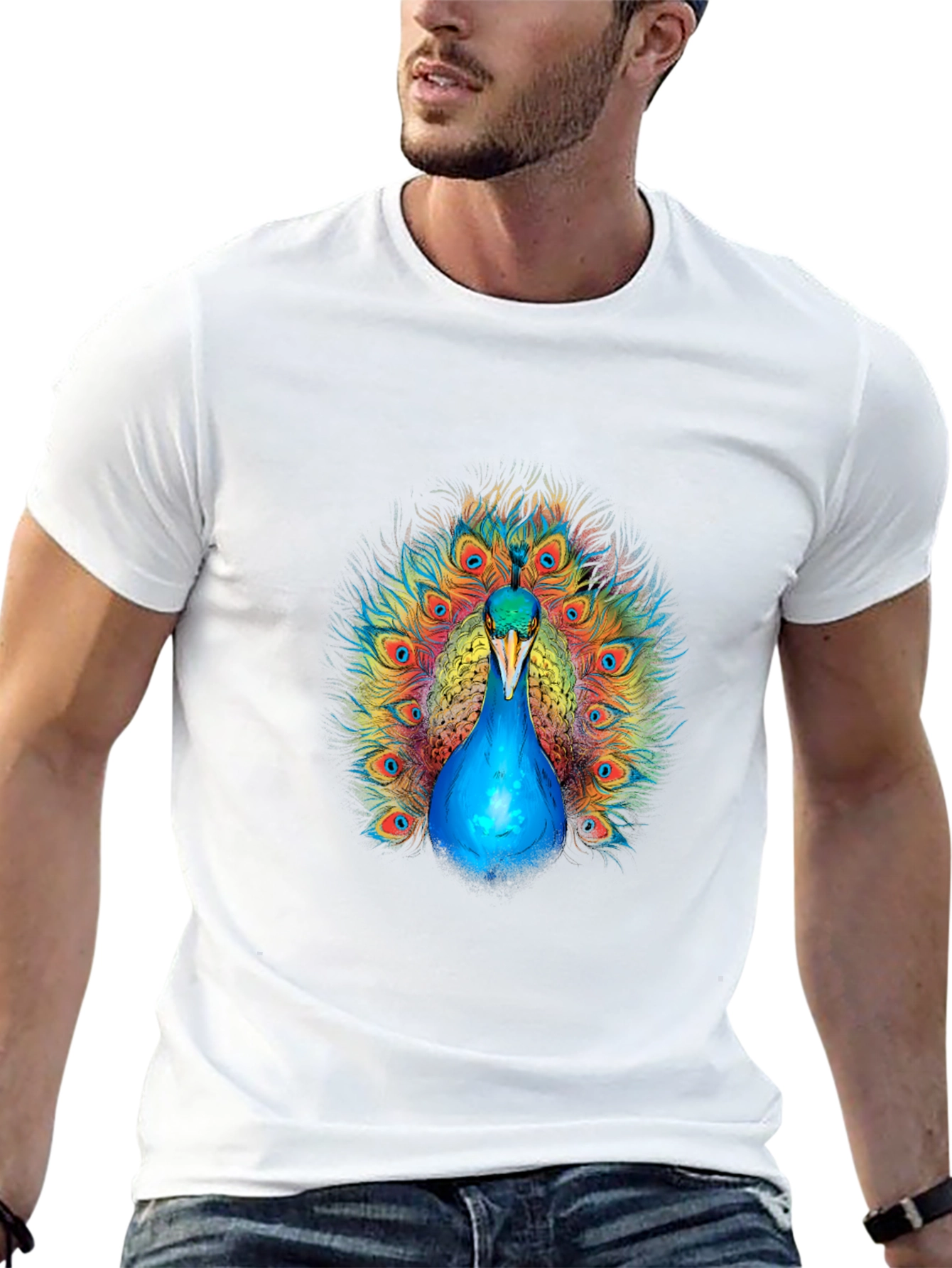 Peacock Graphic Print Black T-Shirt