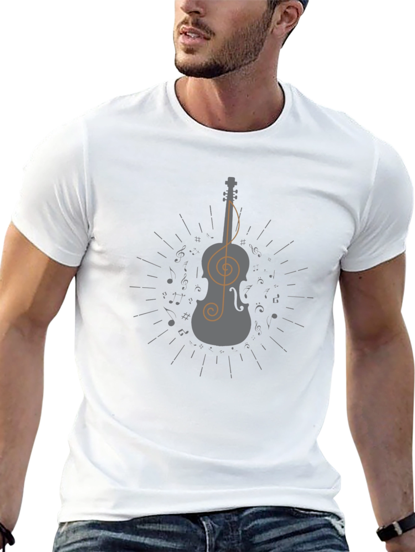 Musical Violin Graphic Tee - Black Cotton T-Shirt