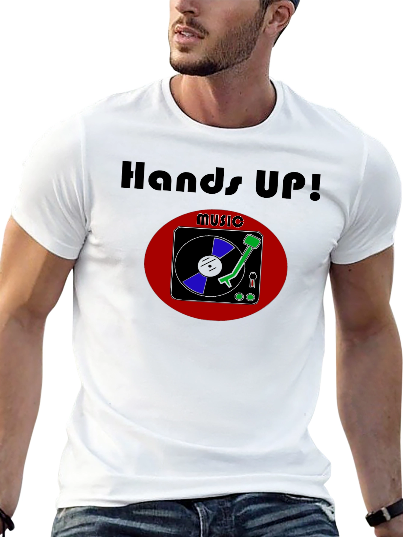 Hands Up! Music T-Shirt - DJ Turntable Graphic Tee