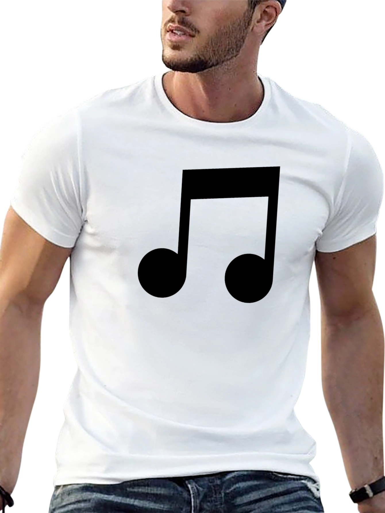 Musical Note Graphic Tee - Black Casual Cotton T-Shirt
