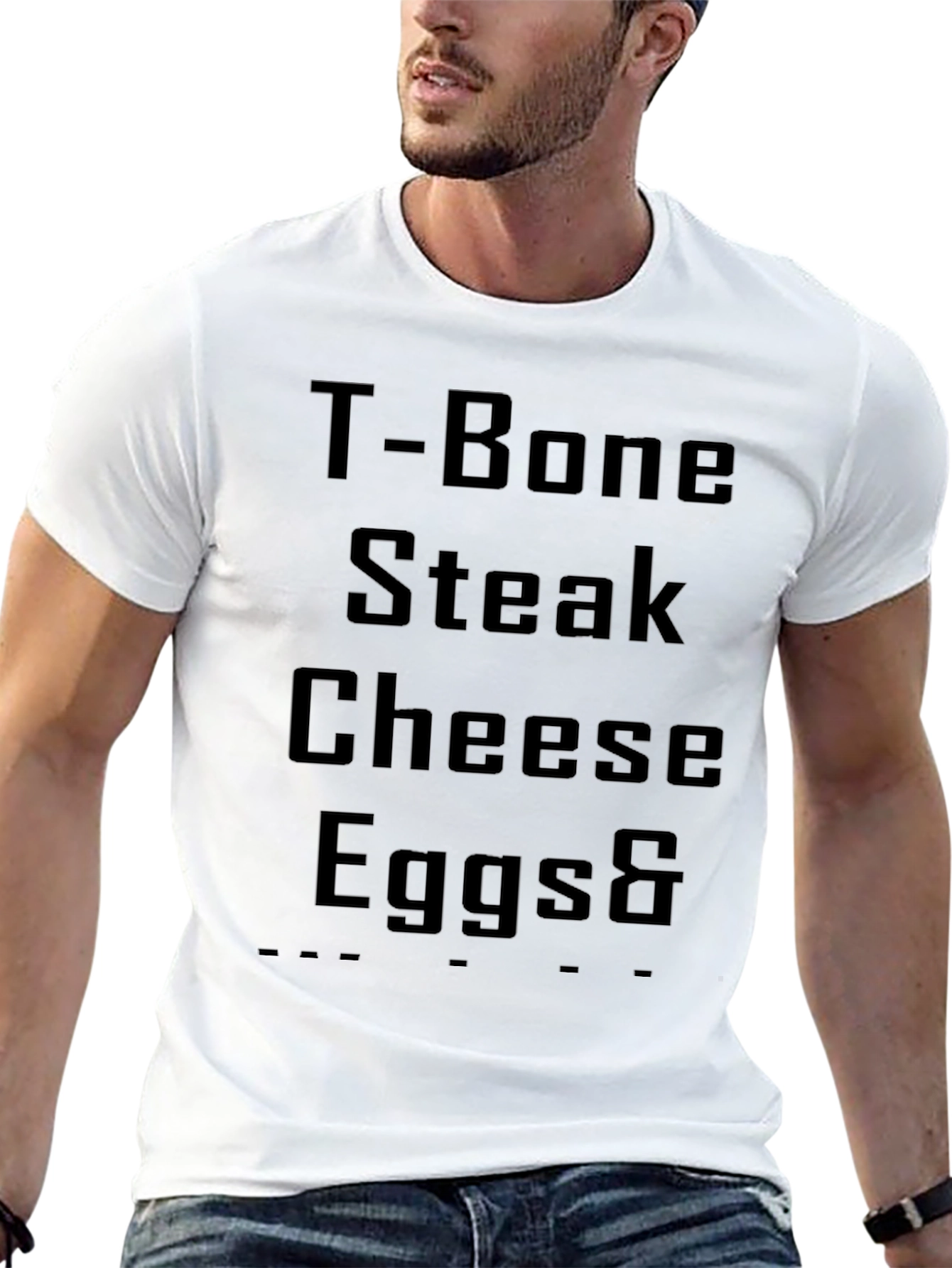 T-Bone Steak Cheese Eggs & Black T-Shirt