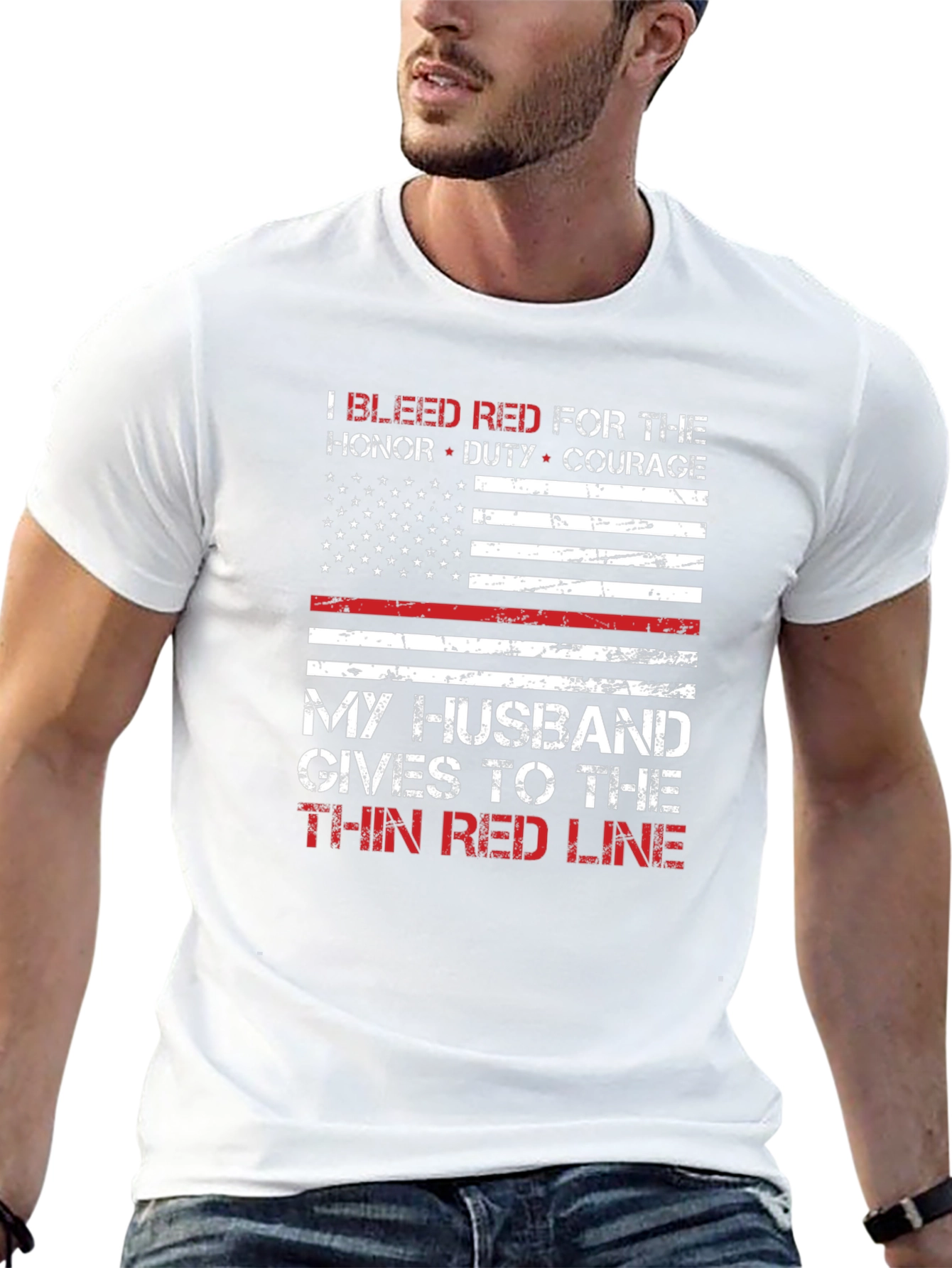 Thin Red Line Husband T-Shirt: Firefighter Support Tee