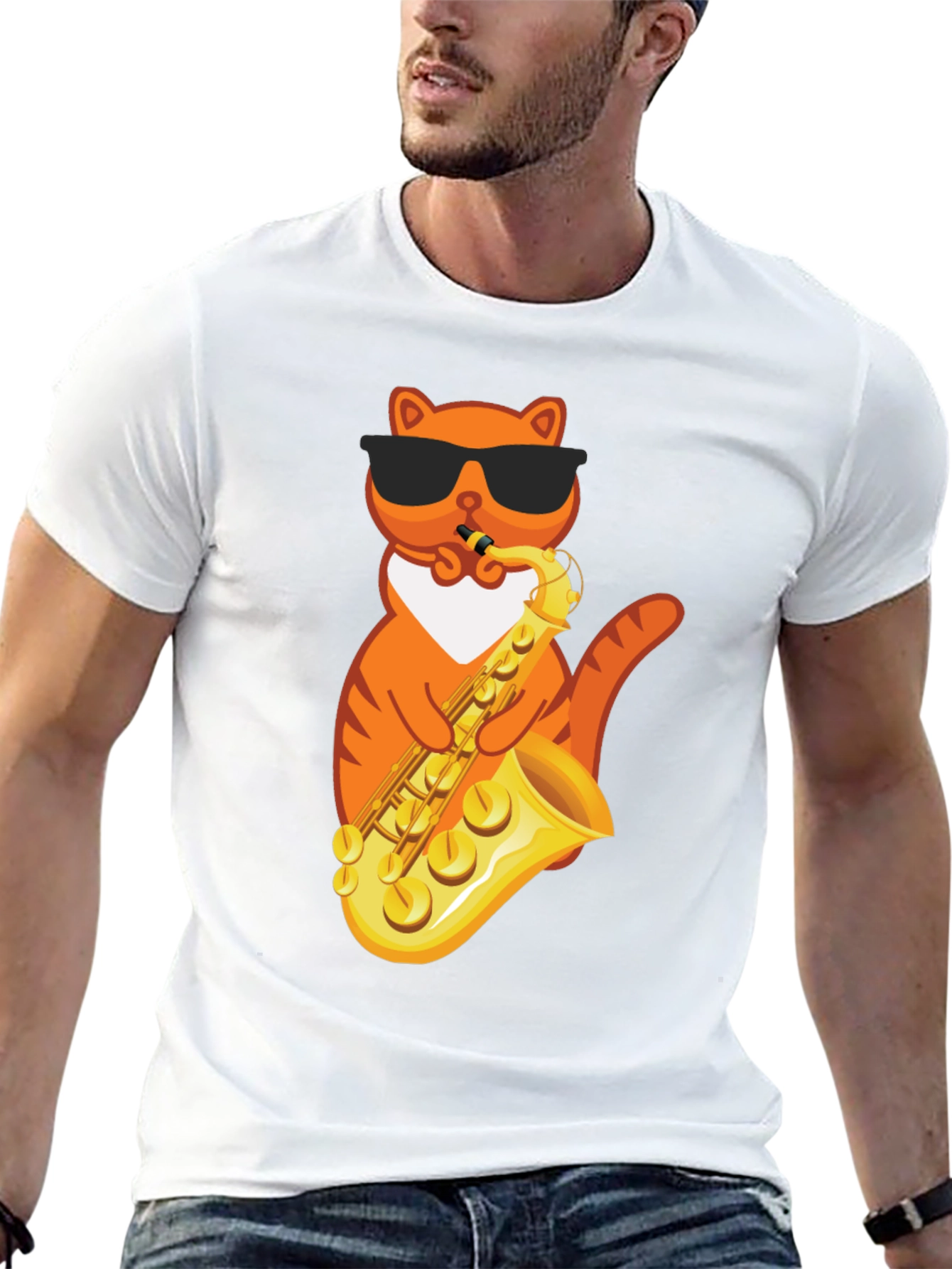 Cool Cat Saxophone Graphic Tee - Black
