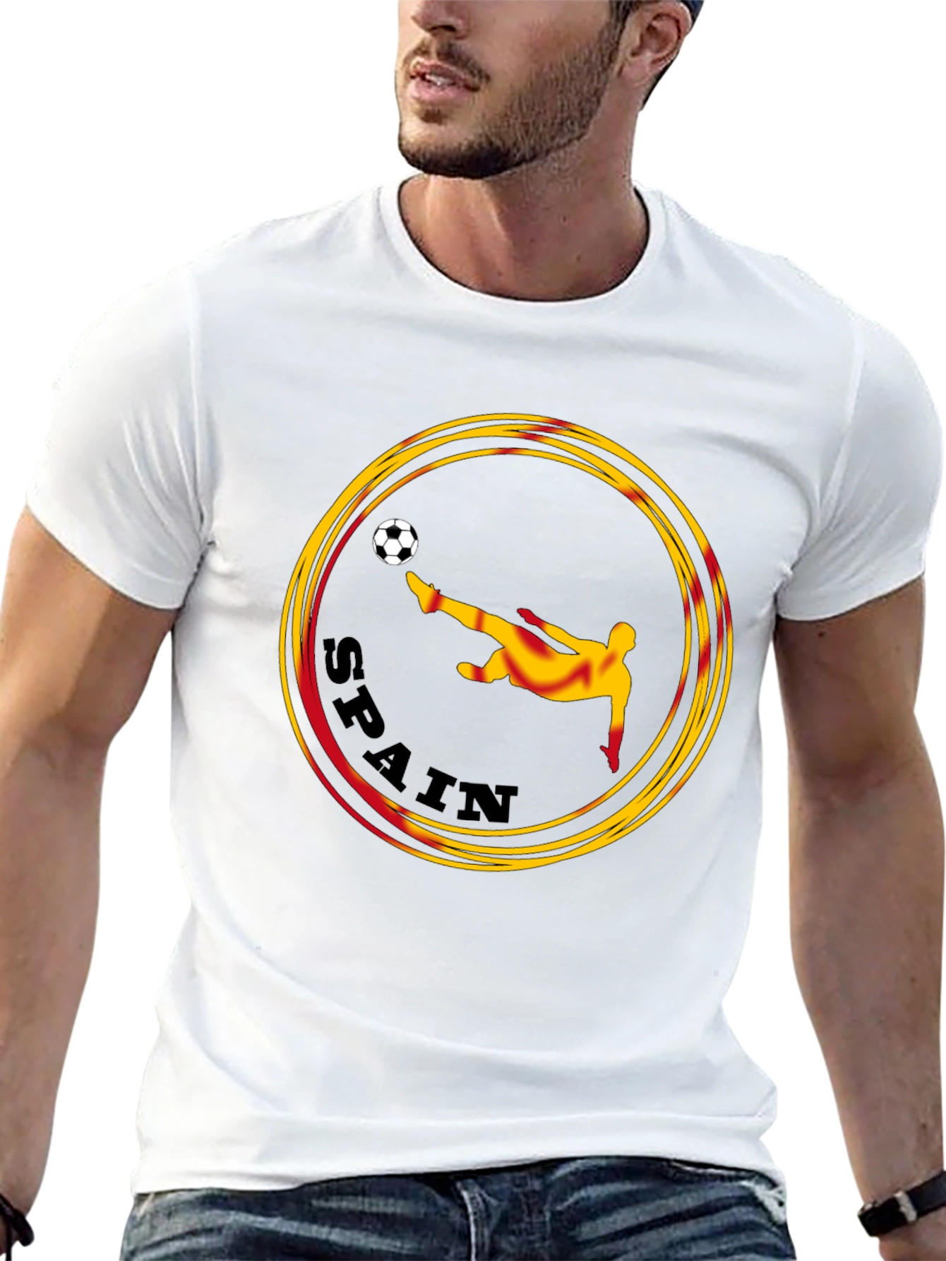 Spain Soccer Graphic Tee - Black Cotton T-Shirt