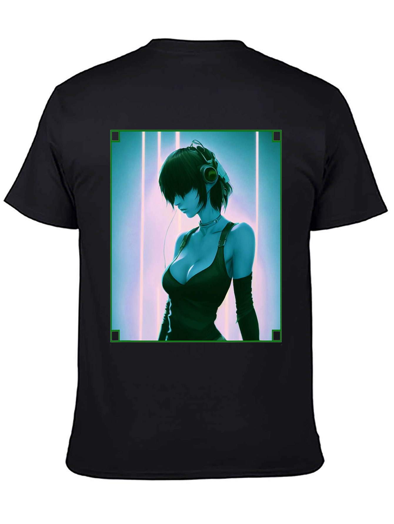 Anime Girl Graphic Tee - Black Cotton Blend T-Shirt