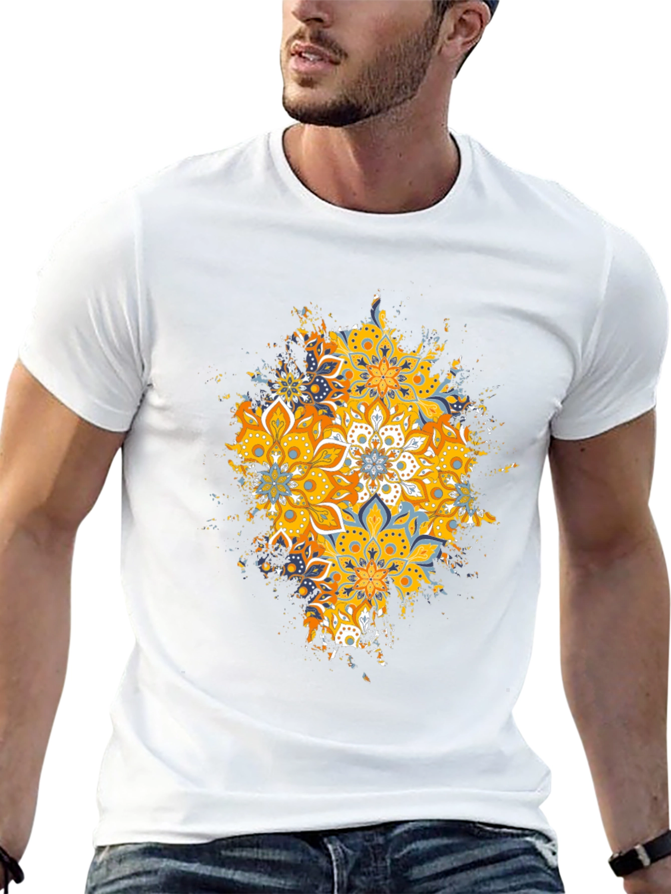 Mandala Splash Graphic Tee - Black Cotton T-Shirt