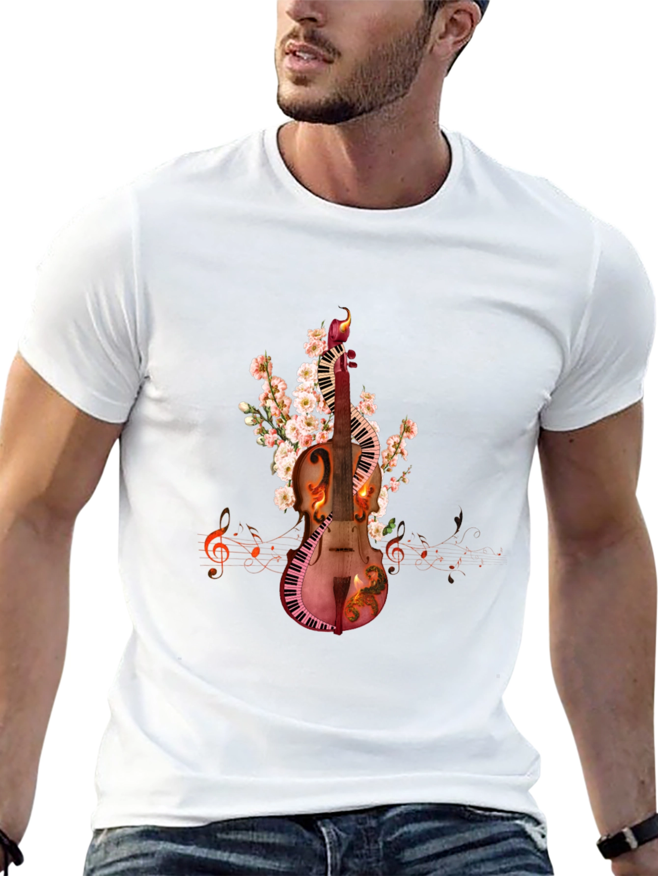 Musical Harmony T-Shirt: Violin & Keyboard Design