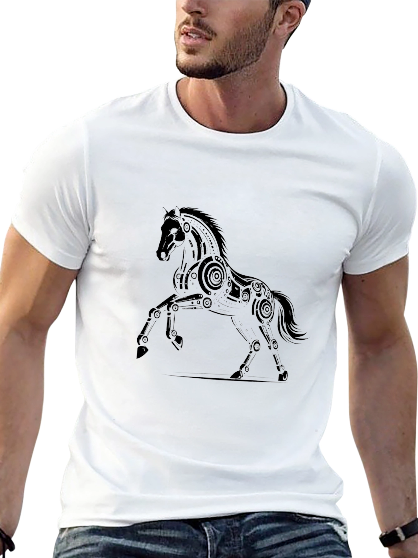 Mens Black Horse Graphic Tee