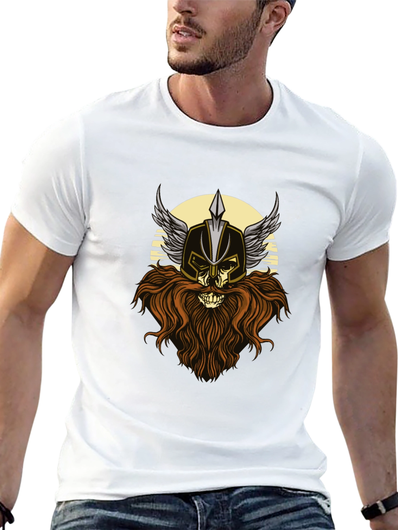 Viking Skull Graphic T-Shirt - Black