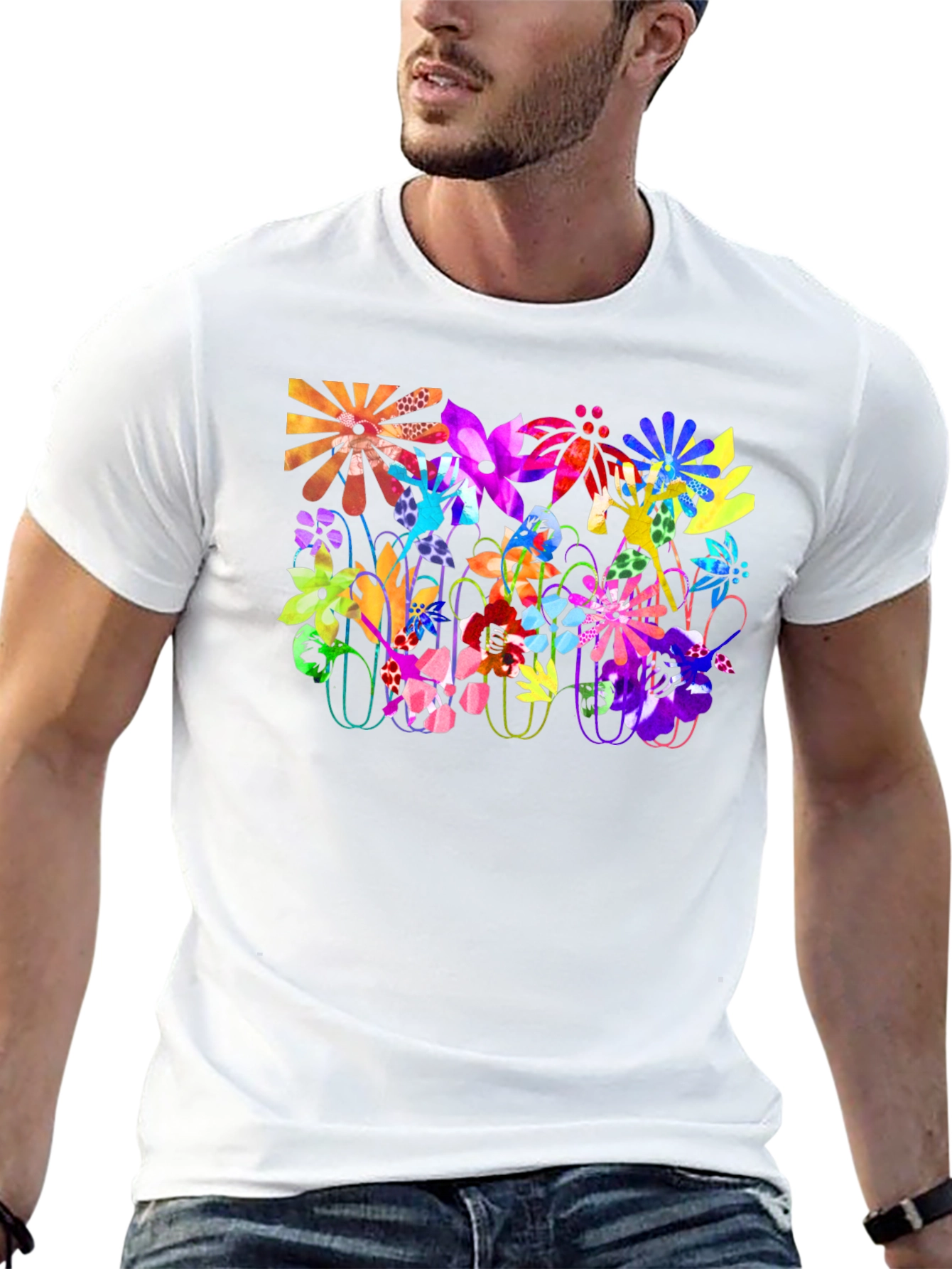 Vibrant Floral Graphic Tee - Bold Black T-Shirt