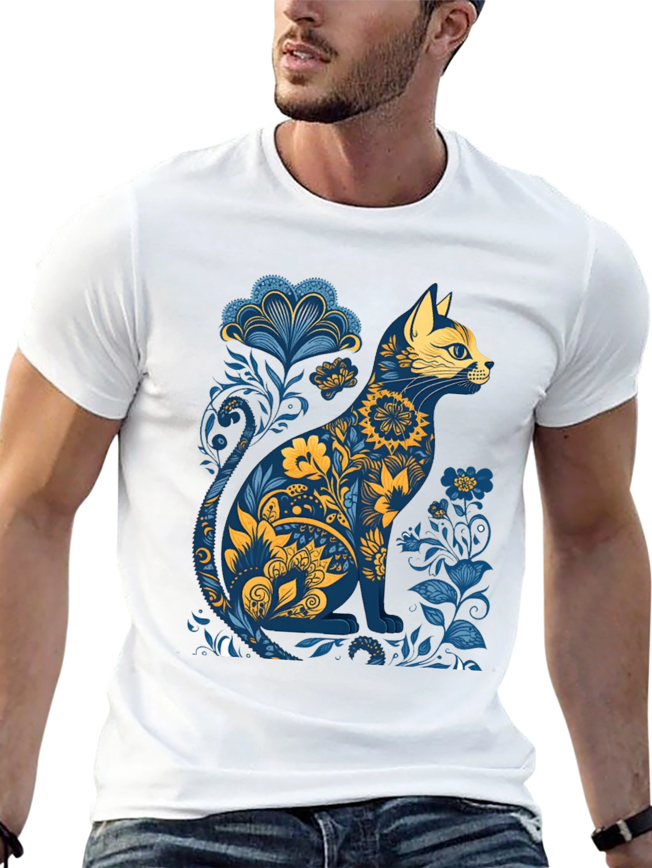 Floral Cat Graphic T-Shirt - Stylish Unisex Tee