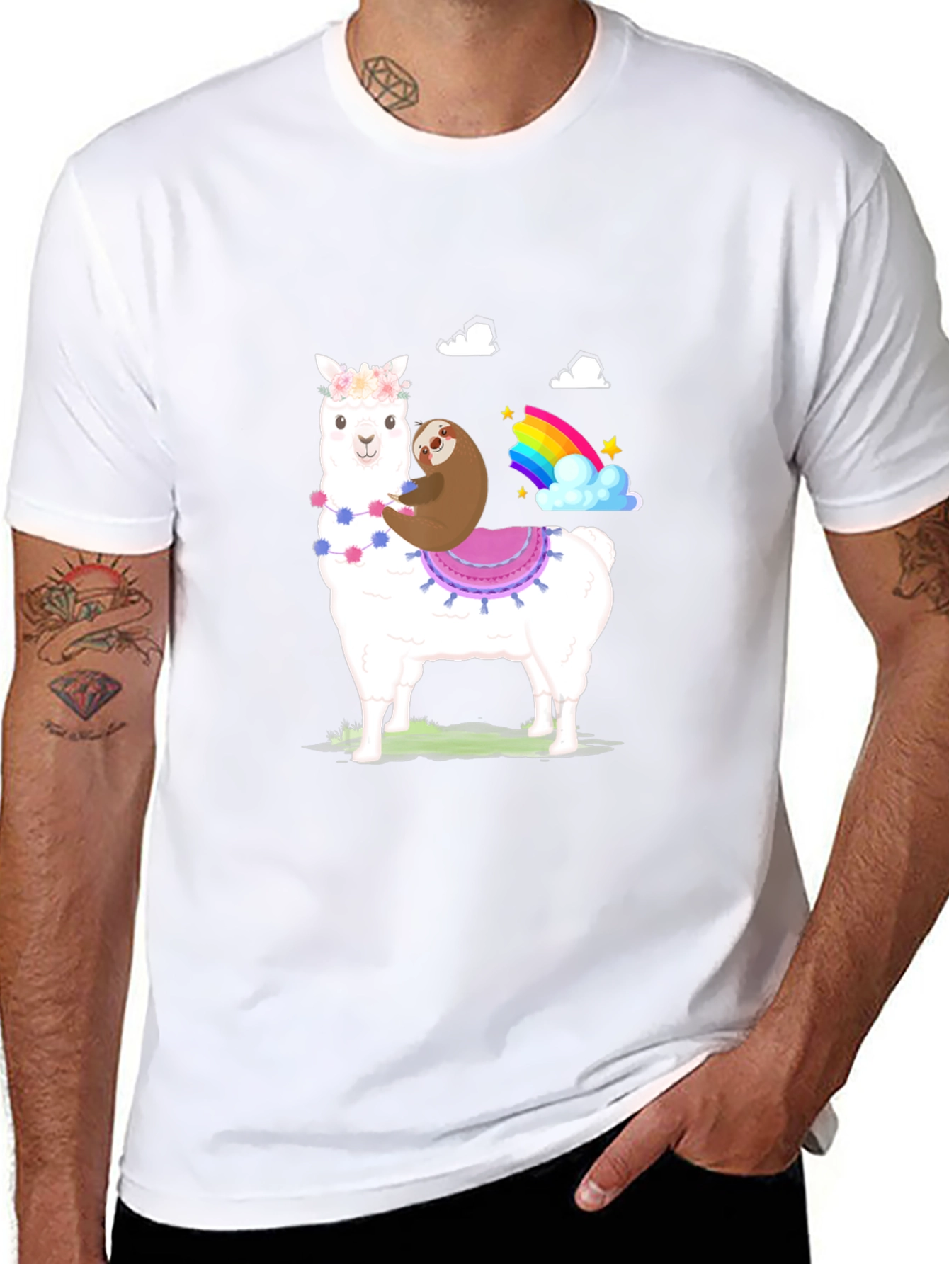 Sloth Riding Llama Rainbow T-Shirt