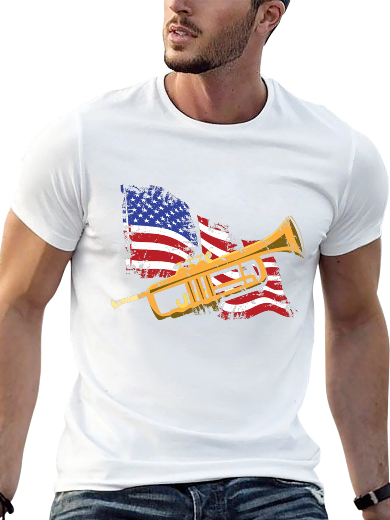 American Flag Trumpet Graphic Tee