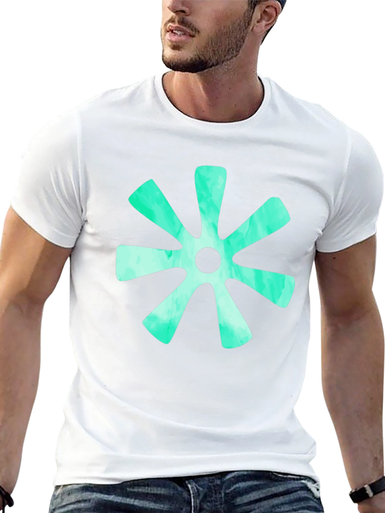 Abstract Teal Burst Graphic Tee - Black Cotton T-Shirt