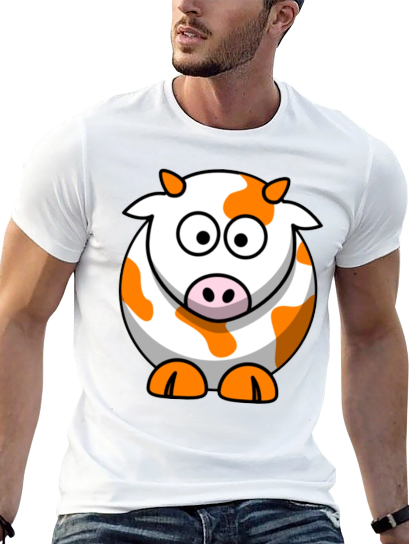 Cute Cartoon Cow Graphic Black T-Shirt