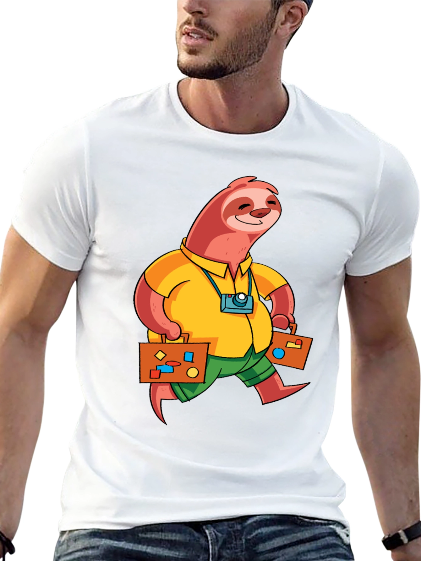 Sloth Tourist Graphic T-Shirt - Black Casual Tee