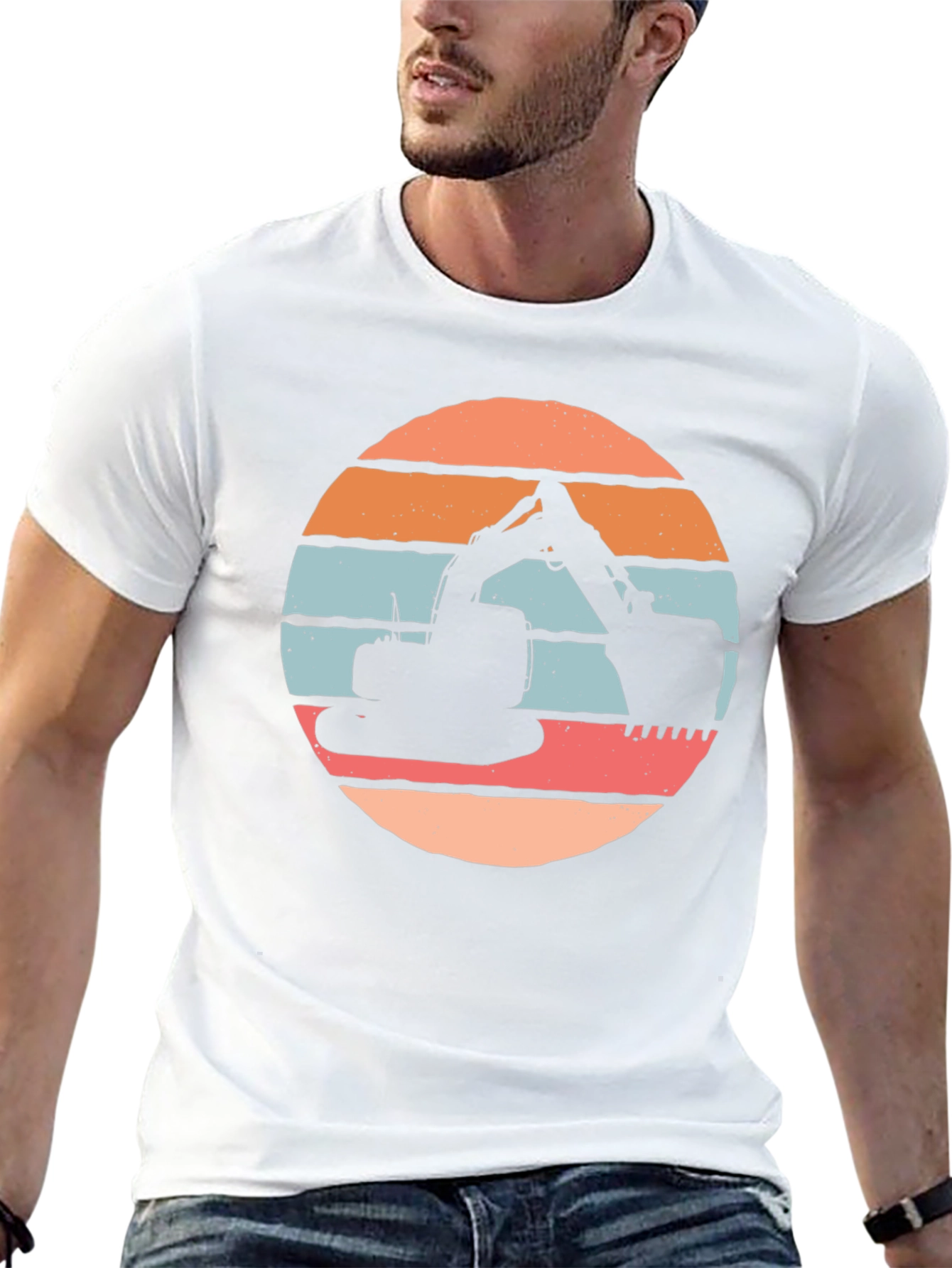 Excavator Sunset Graphic Tee - Construction Crew Shirt