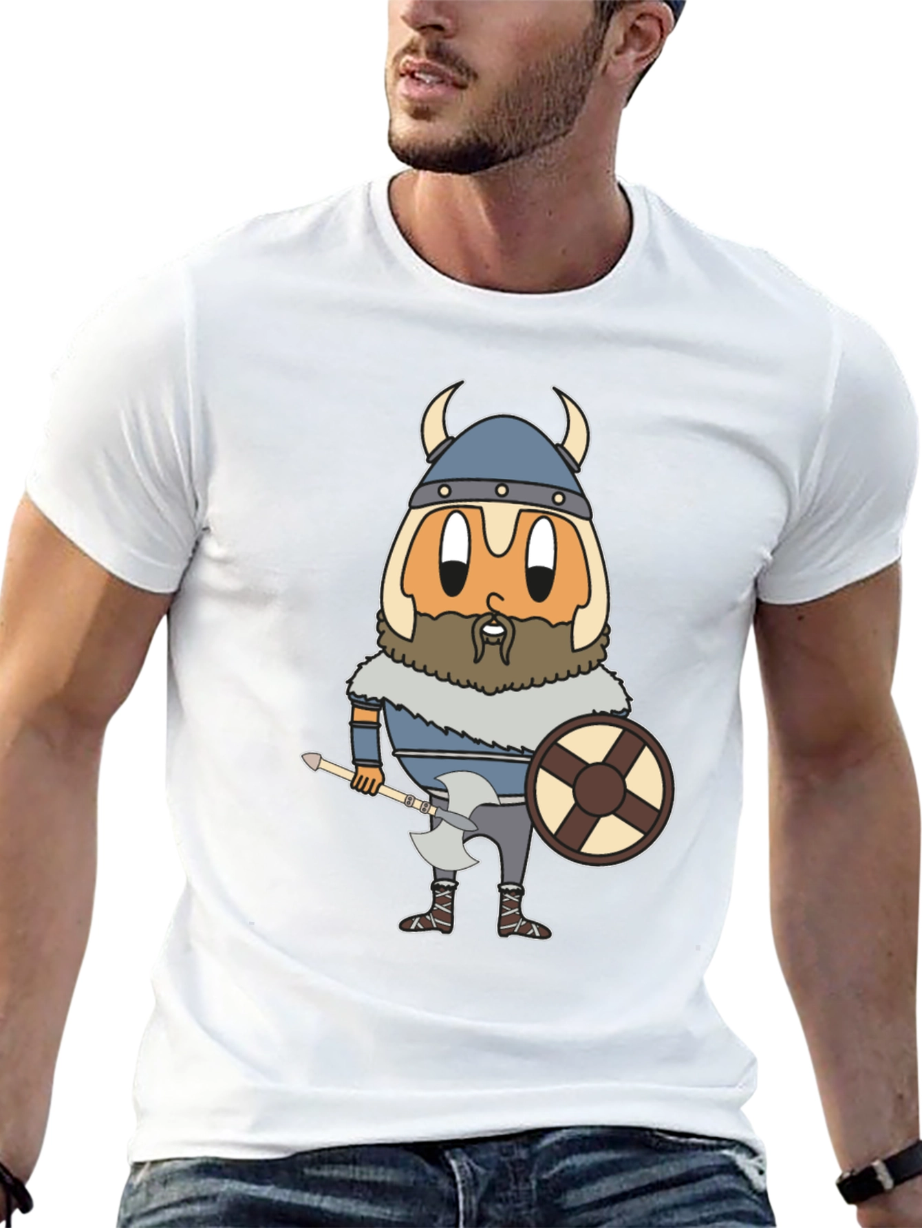 Viking Egg Cartoon Graphic Tee - Funny & Unique!