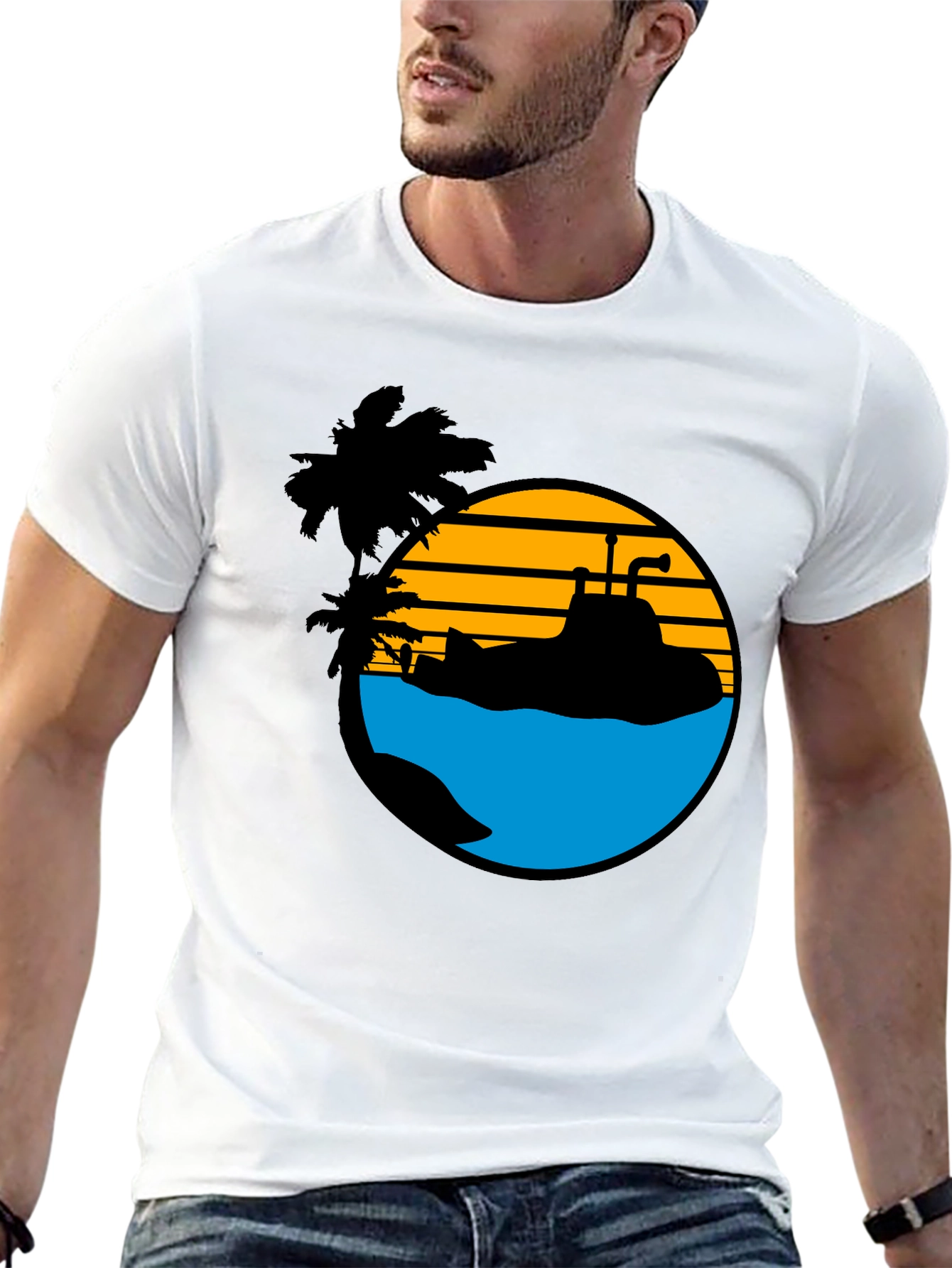 Retro Submarine T-Shirt - Tropical Beach Vibes