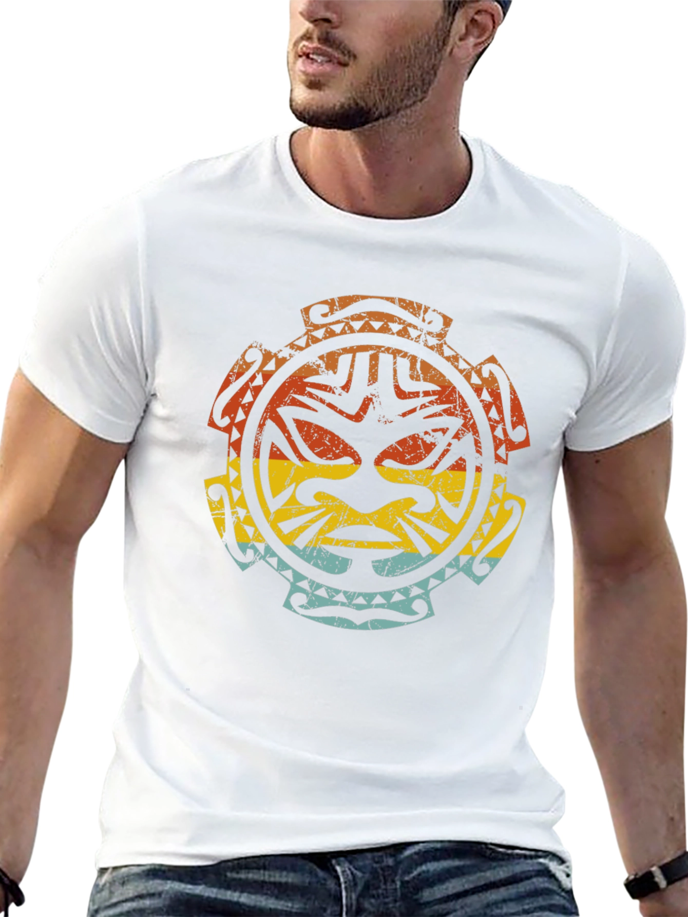 Tribal Mask Graphic Tee - Retro Style