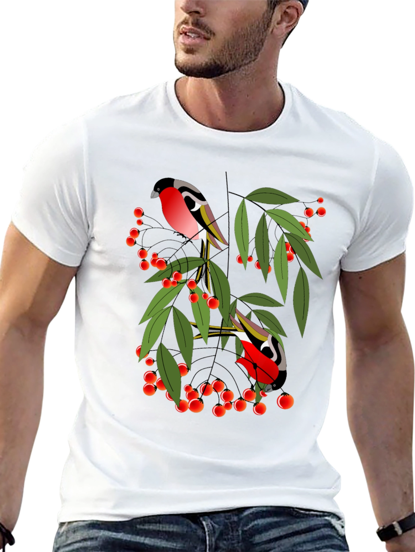 Bird & Berry Graphic Tee - Stylish Black T-Shirt
