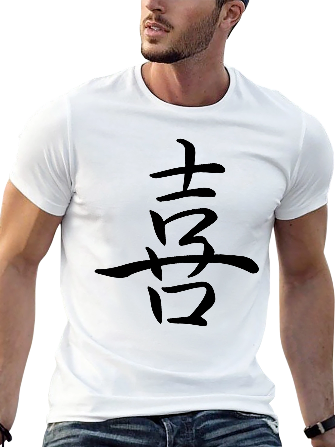 Mens Black T-Shirt with Asian Character Graphic