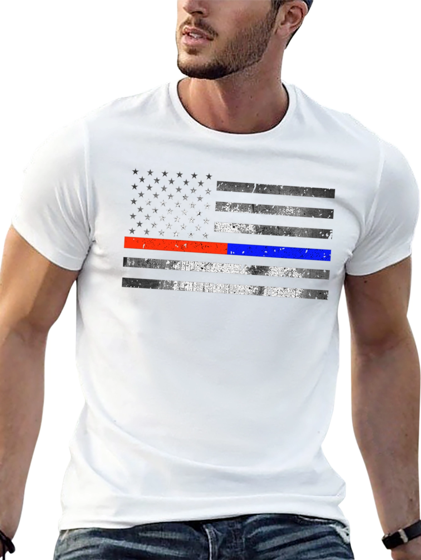 Patriotic Thin Blue Line & Red Line Flag T-Shirt