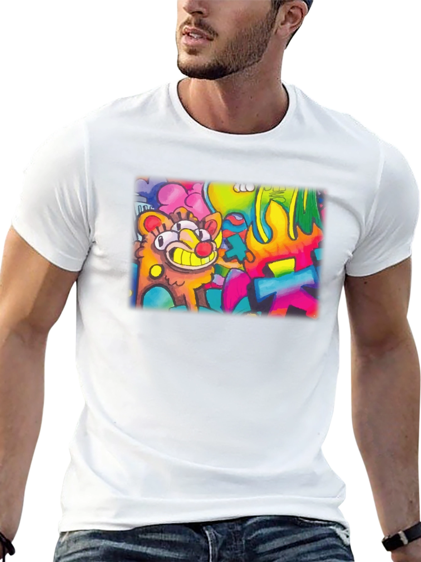 Cartoon Graffiti Graphic Black T-Shirt