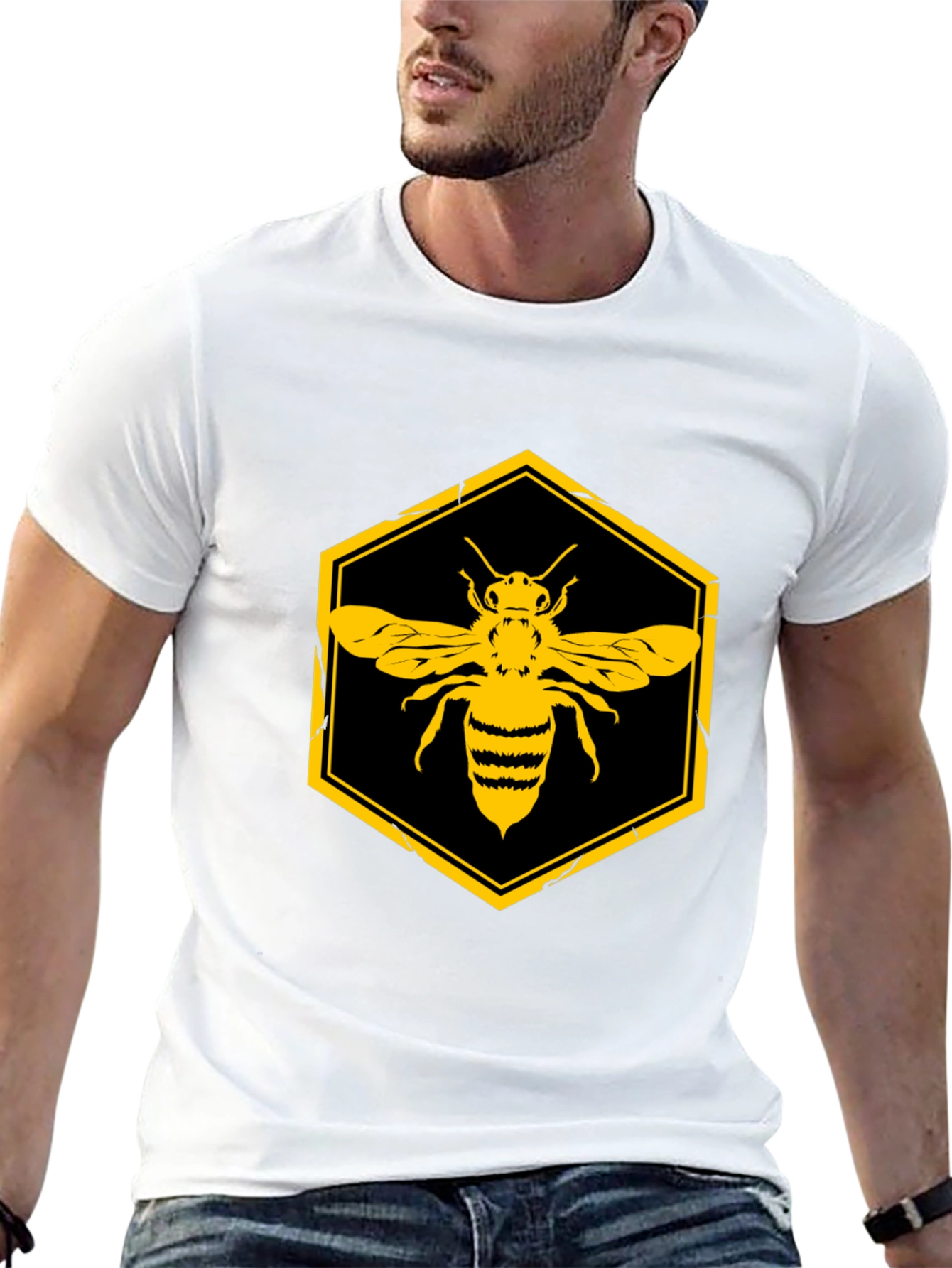 Honeycomb Bee Graphic Tee - Black Cotton T-Shirt
