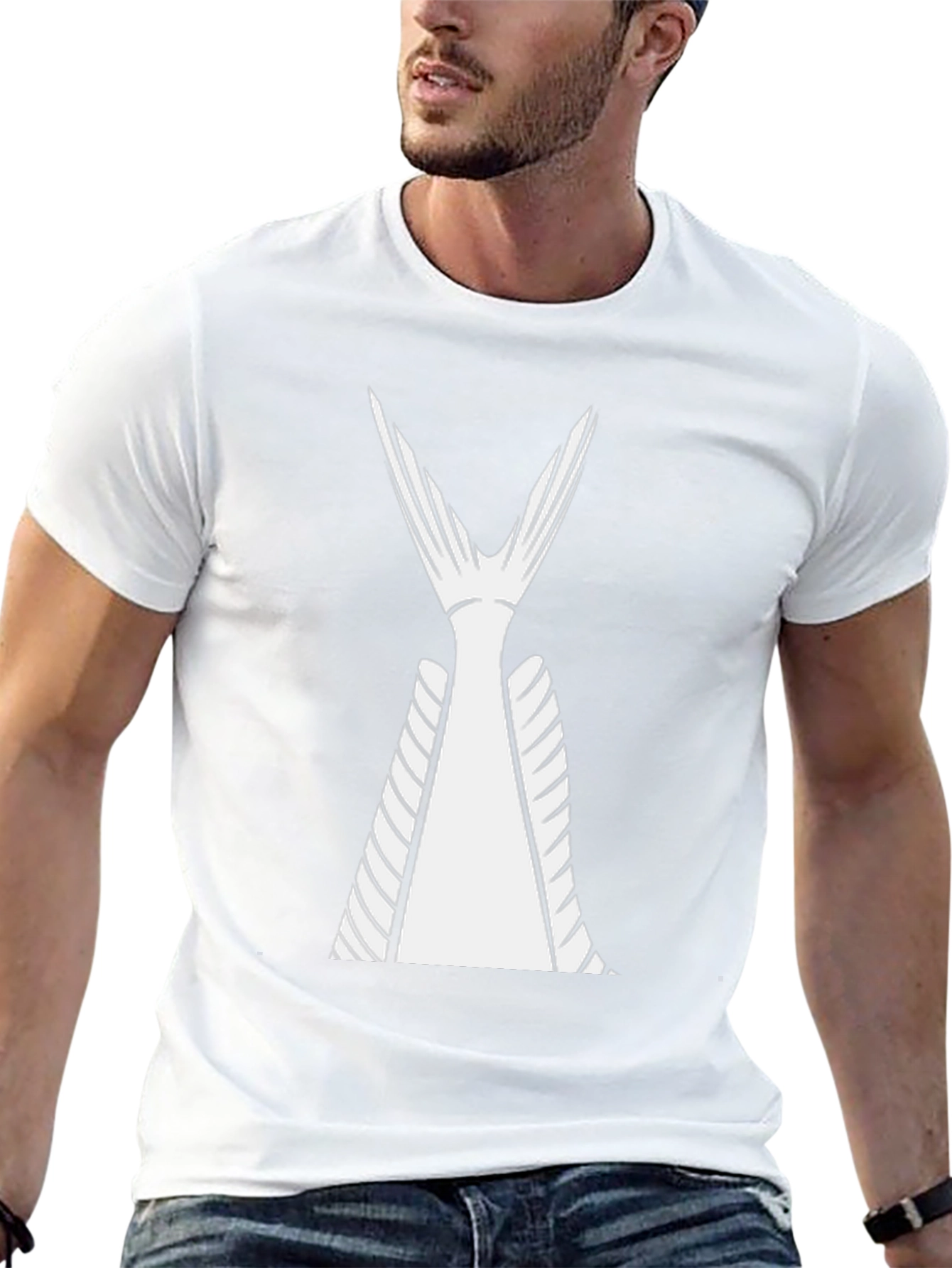 Black T-Shirt with White Fish Tail Design
