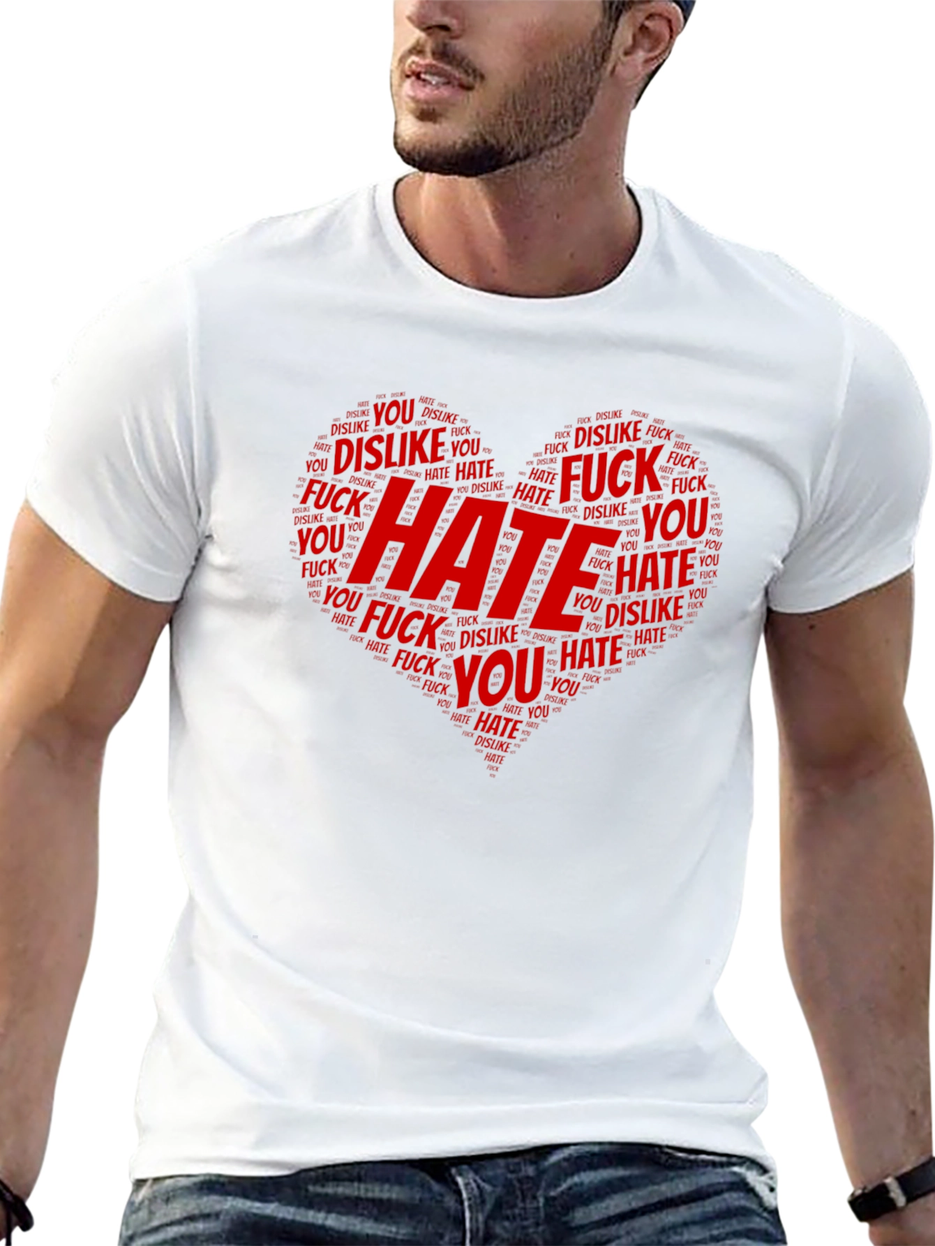 Hate Word Art Heart Graphic T-Shirt - Black