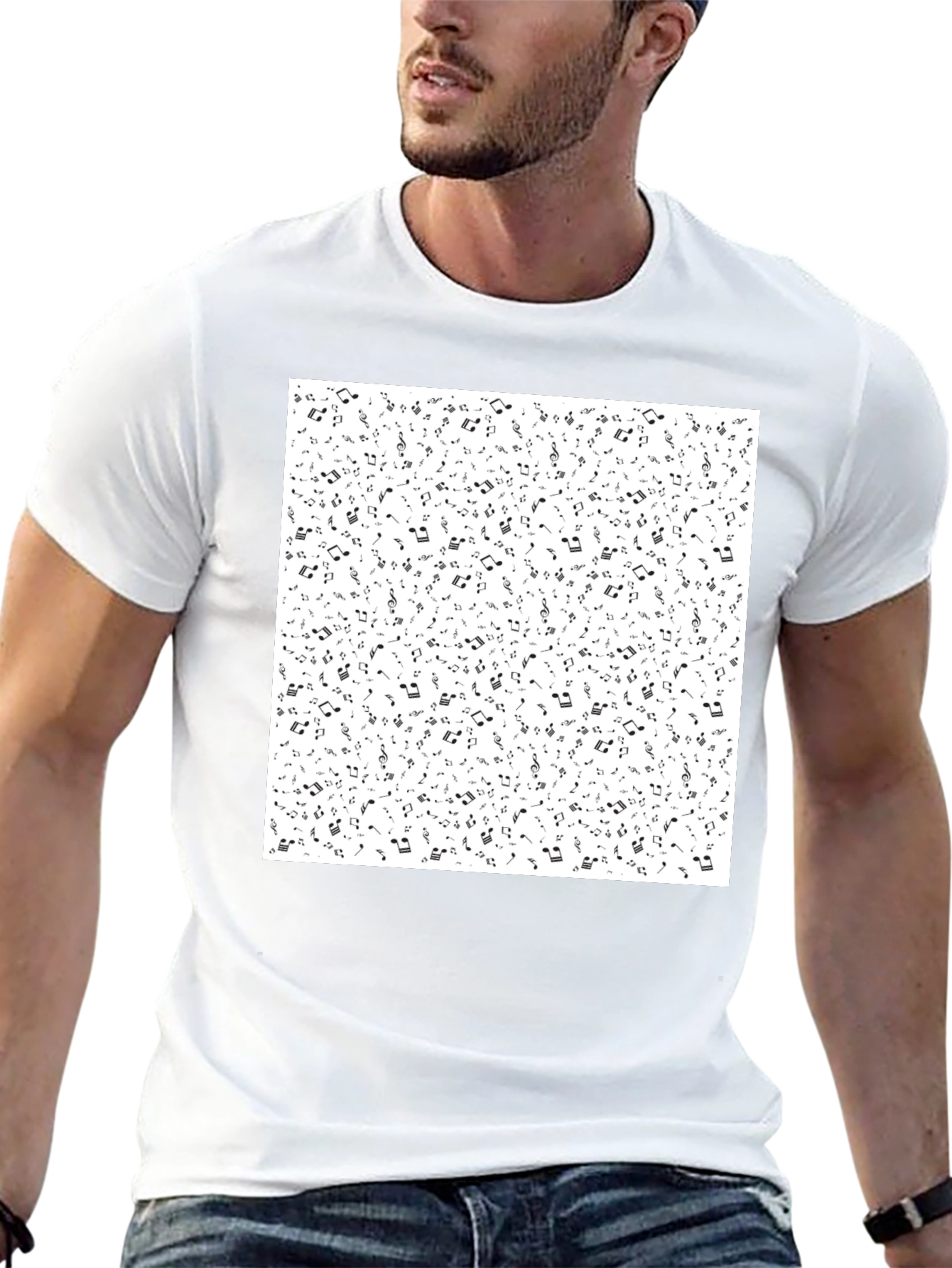 Musical Notes Print Black T-Shirt