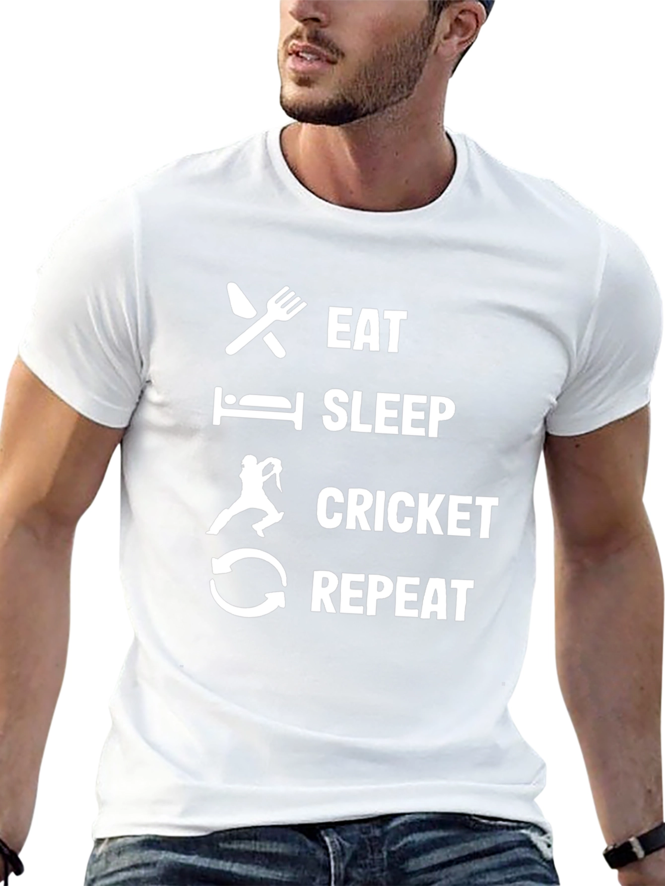 Eat Sleep Cricket Repeat Black T-Shirt
