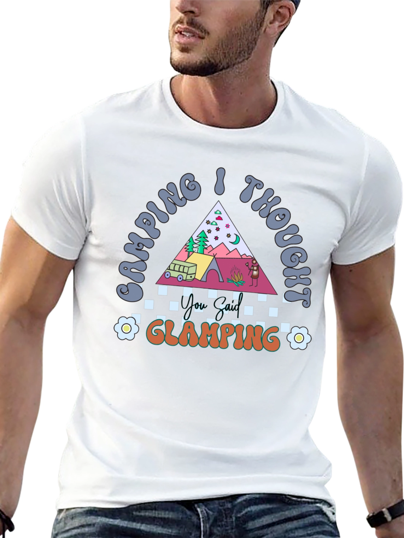 Camping I Thought Glamping Black Graphic T-Shirt