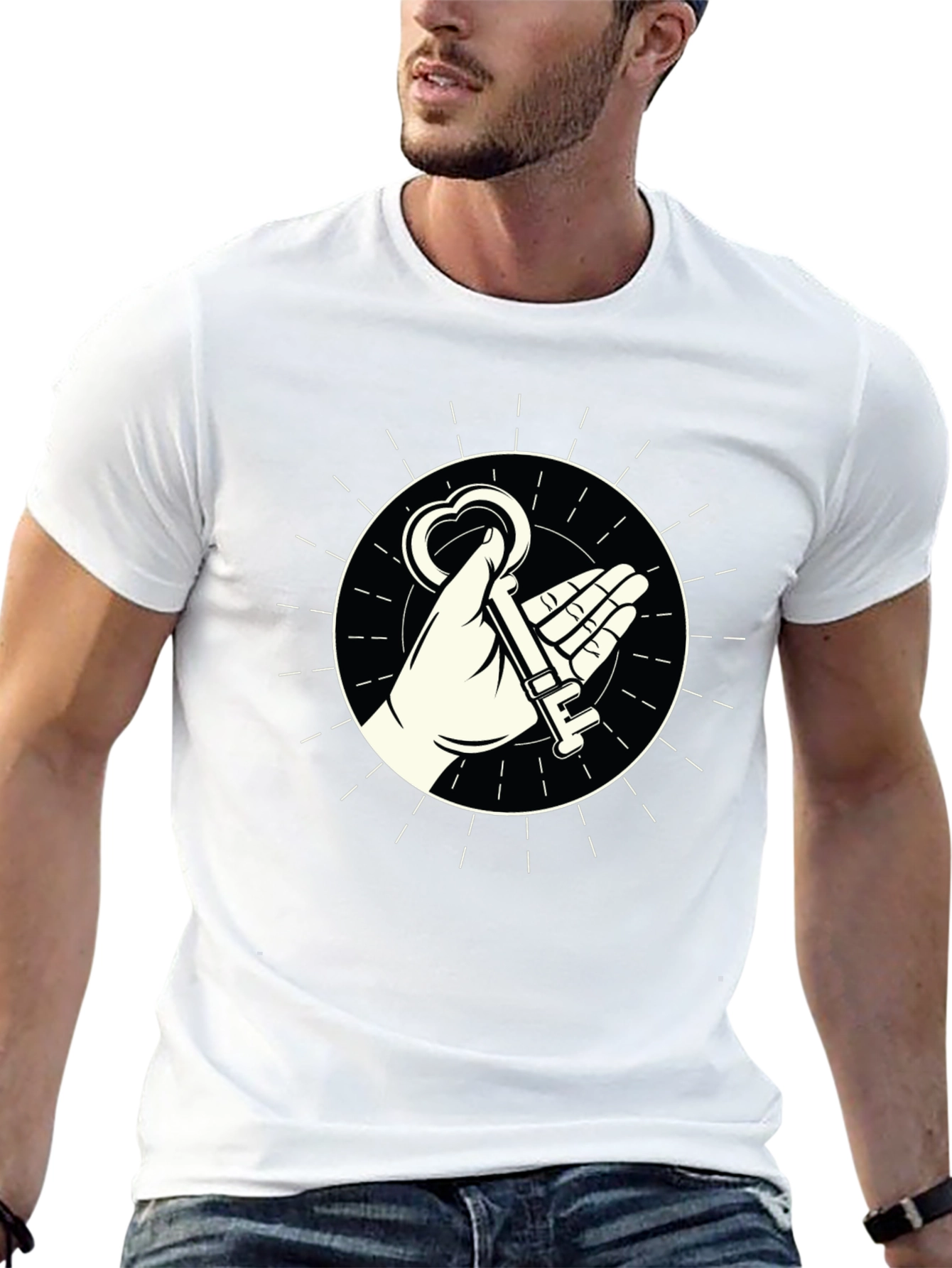 Heart Key Graphic Tee - Stylish Black T-Shirt