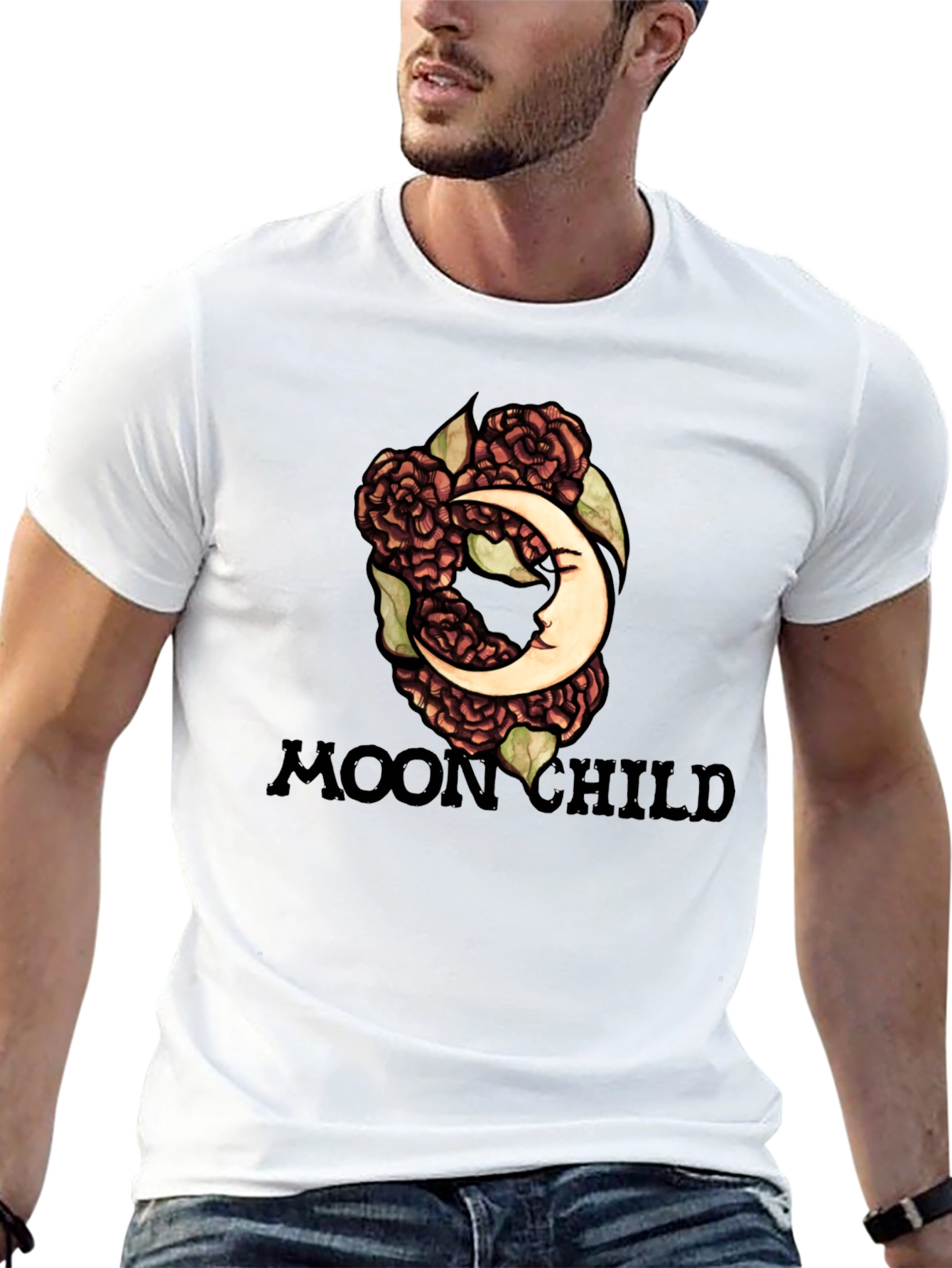 Moon Child Graphic Tee - Black Cotton T-Shirt