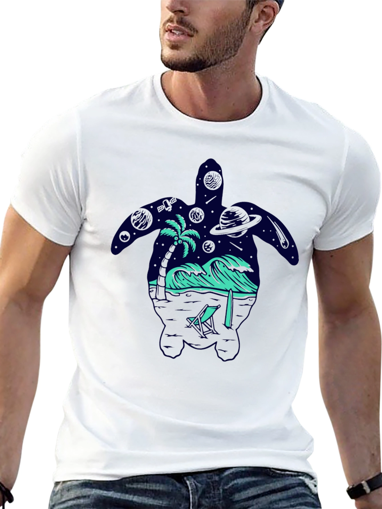 Turtle Galaxy T-Shirt Space Ocean Design Black Tee