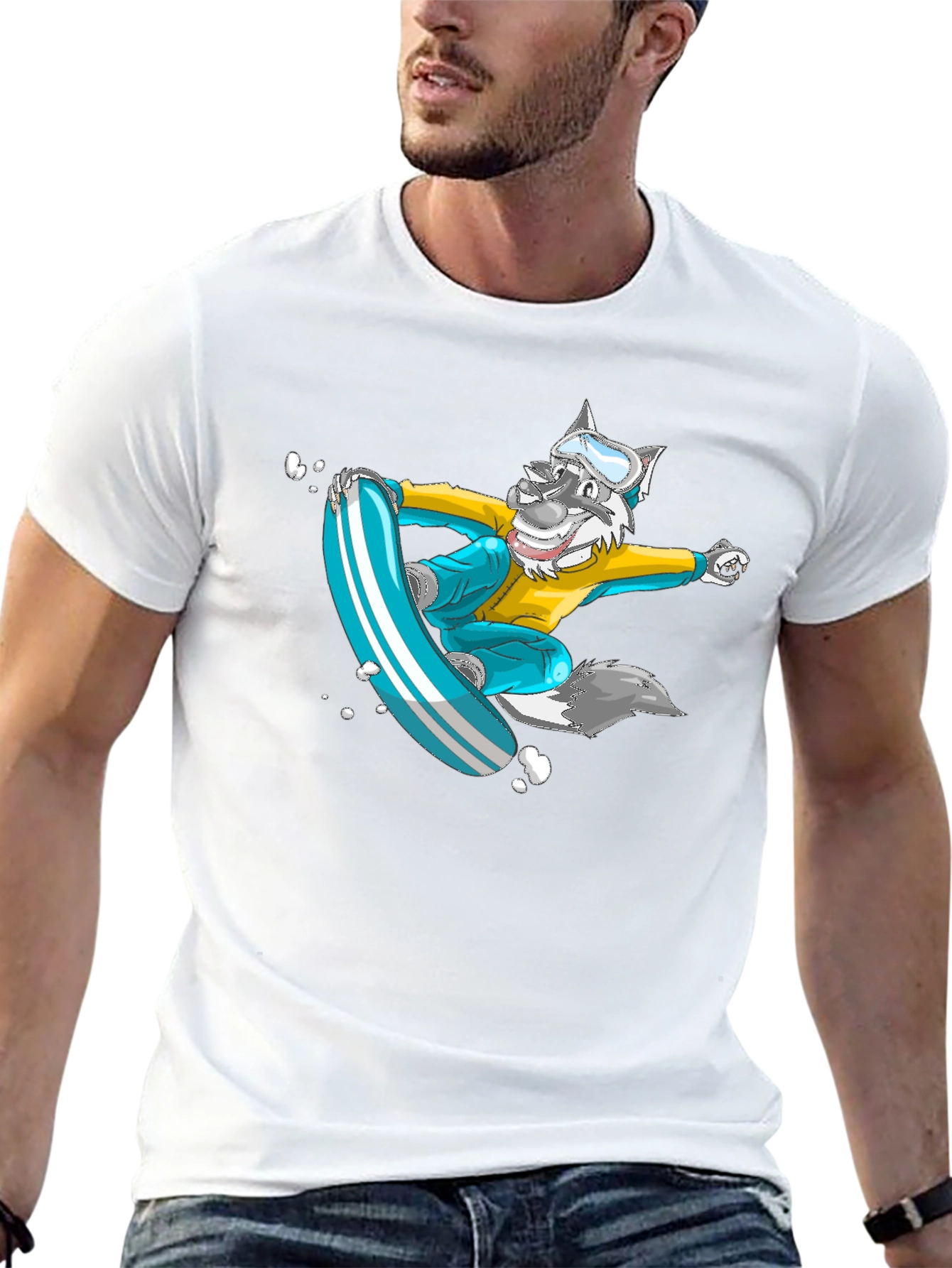 Snowboarding Wolf Graphic Tee - Cool Cartoon Design