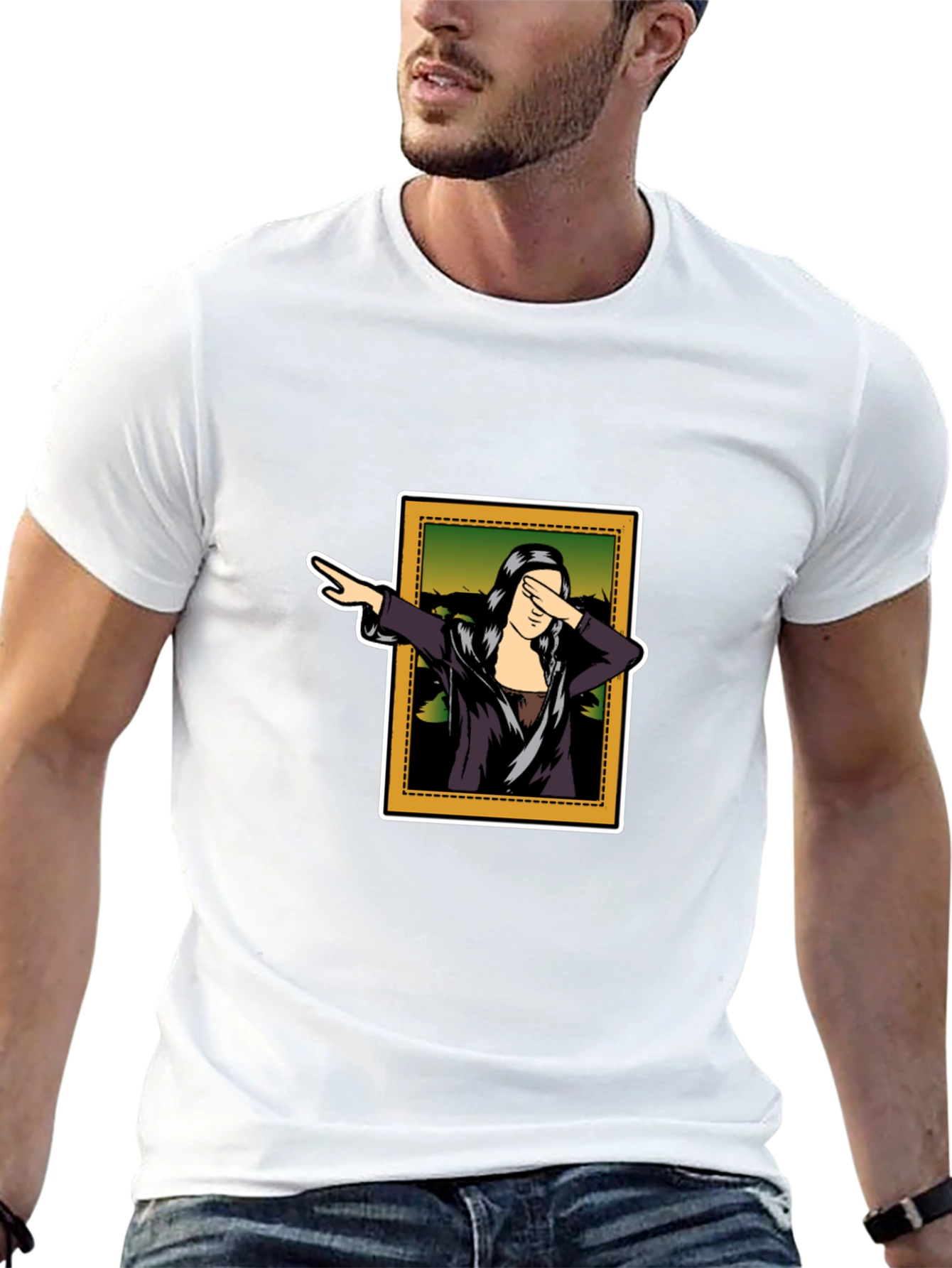 Dabbing Mona Lisa Graphic T-Shirt - Black