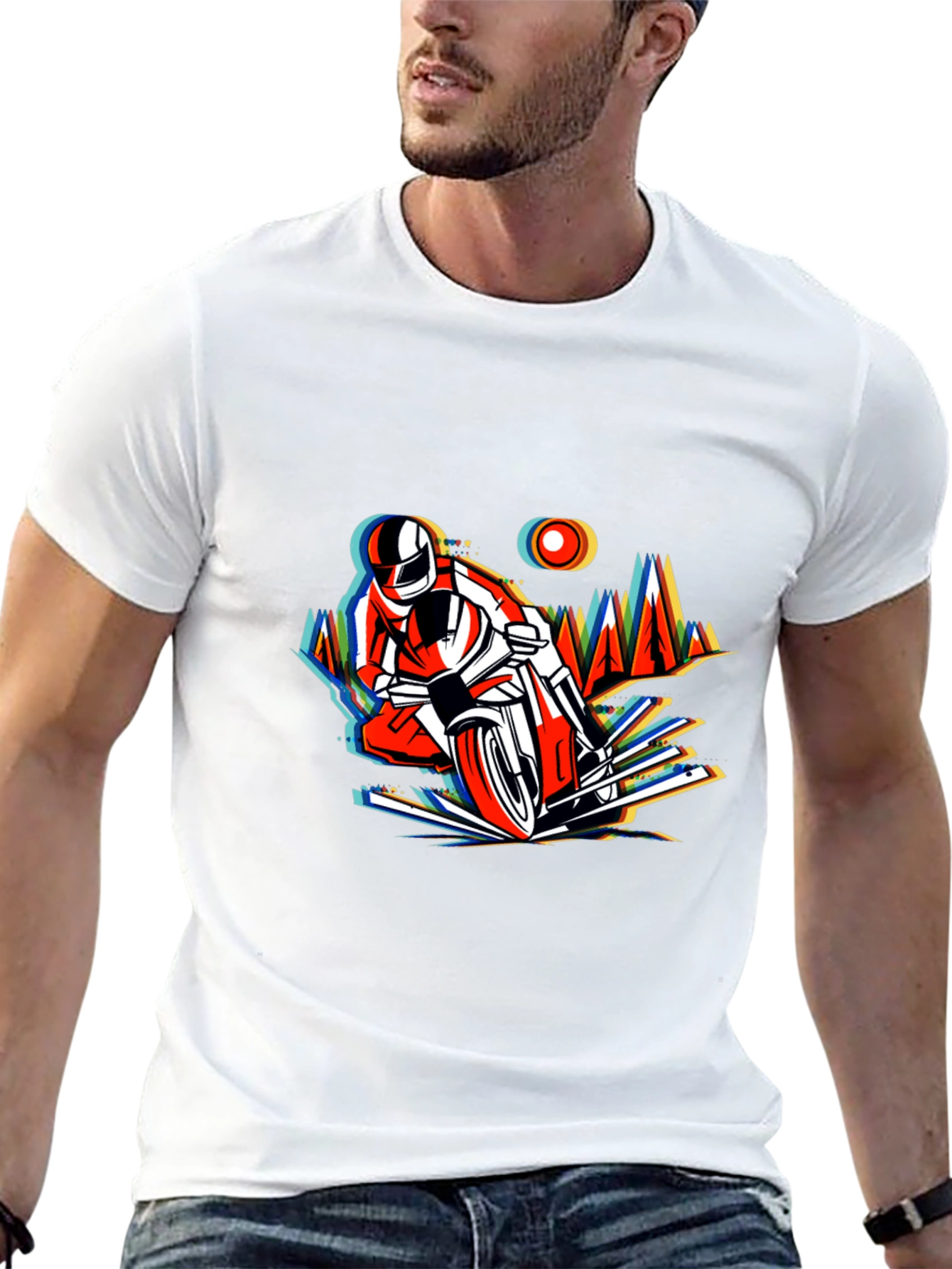 Mens Black T-Shirt with Motorcycle Graphic
