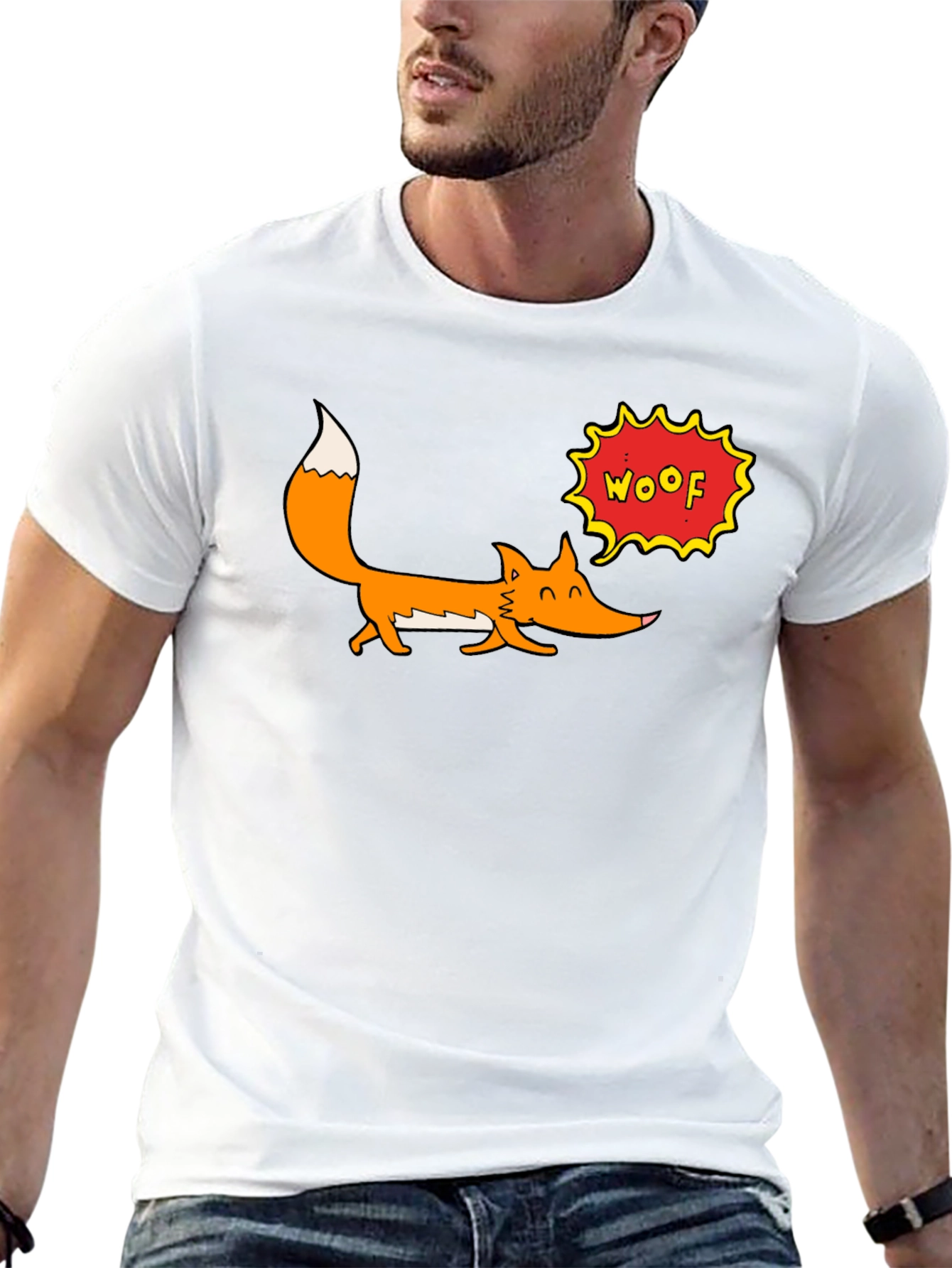 Cartoon Fox Woof Graphic T-Shirt - Black