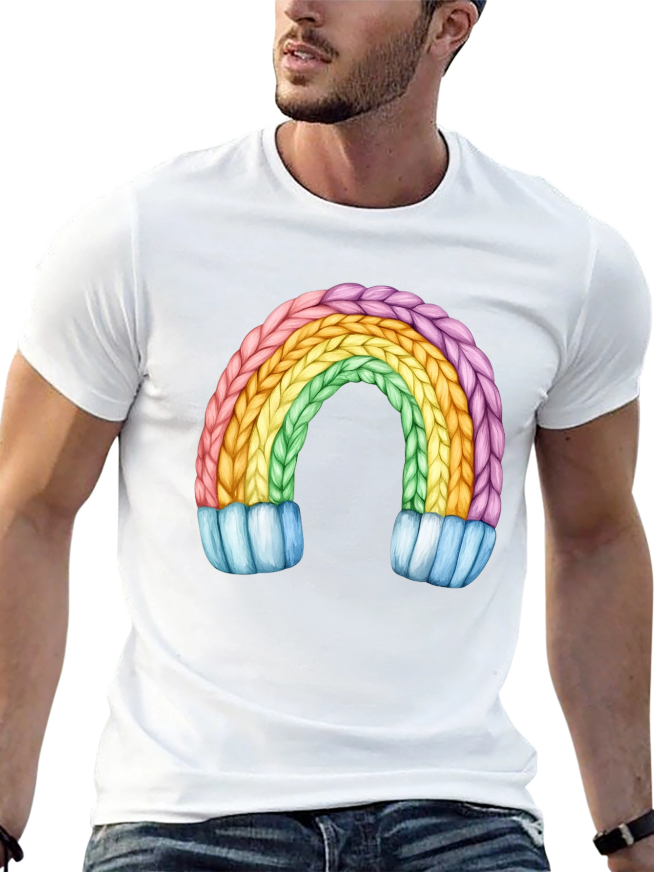 Rainbow Knit Design Black T-Shirt