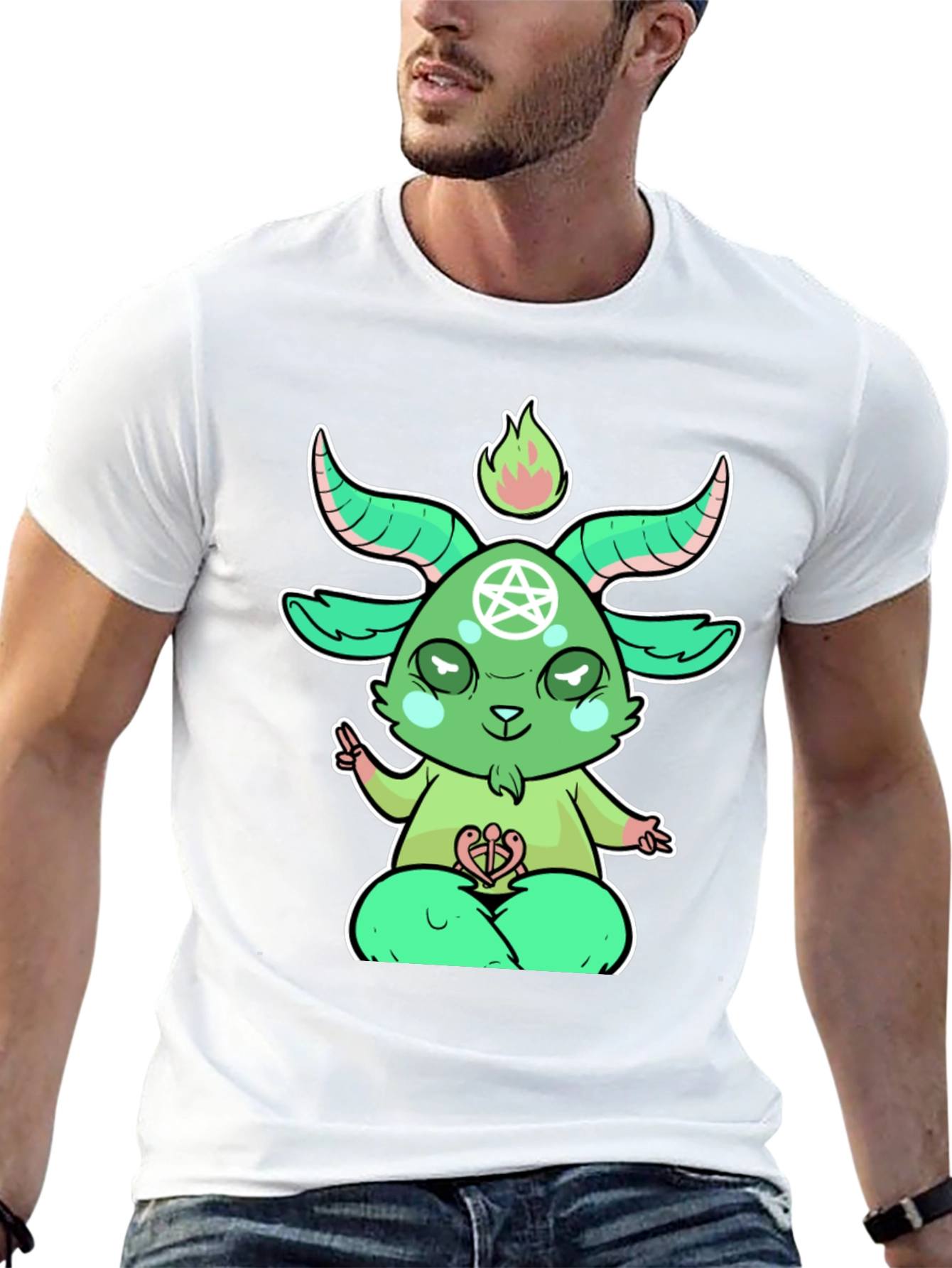 Cartoon Baphomet T-Shirt - Black Cotton Tee