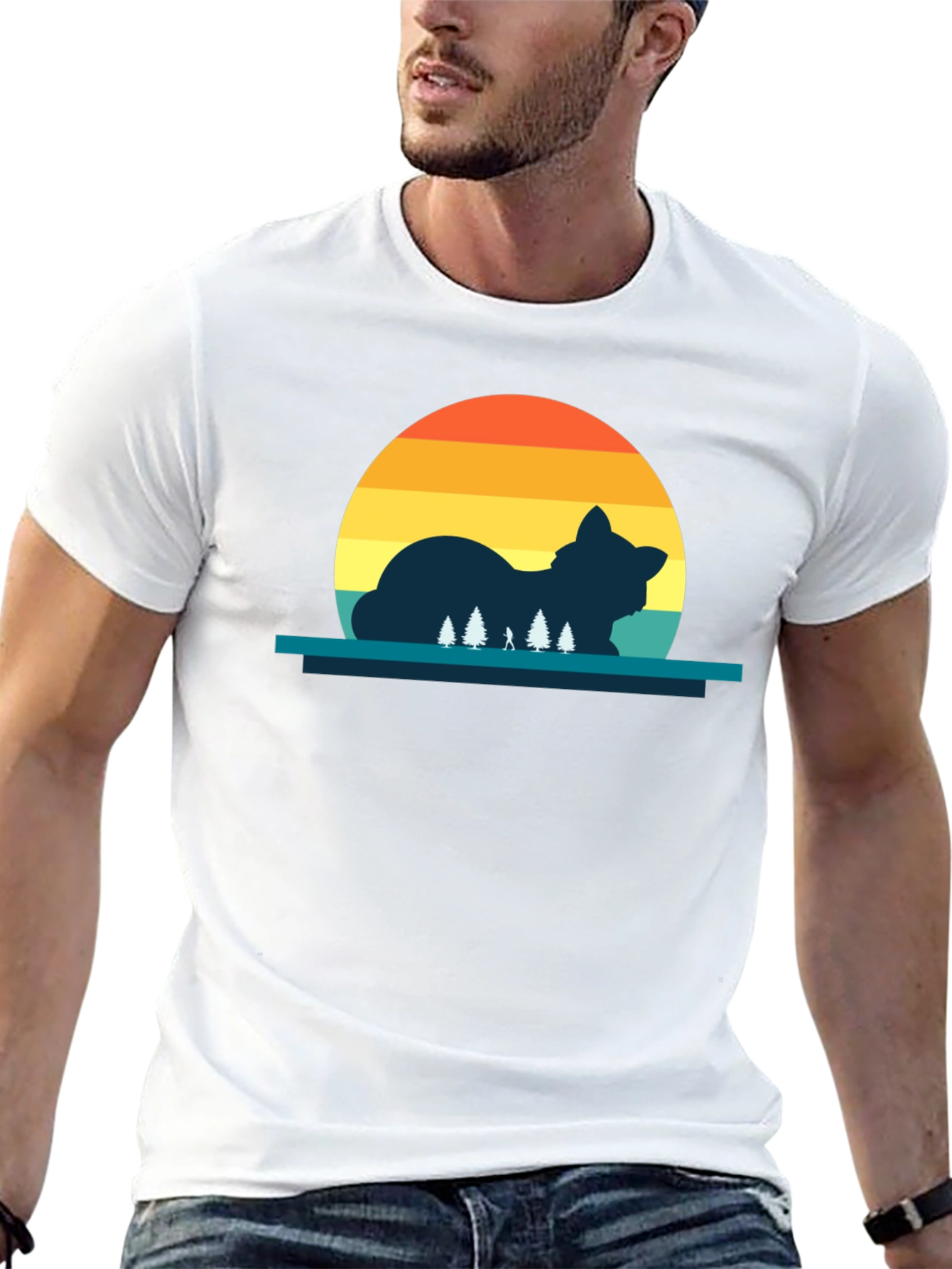 Cat Sunset Silhouette Black T-Shirt