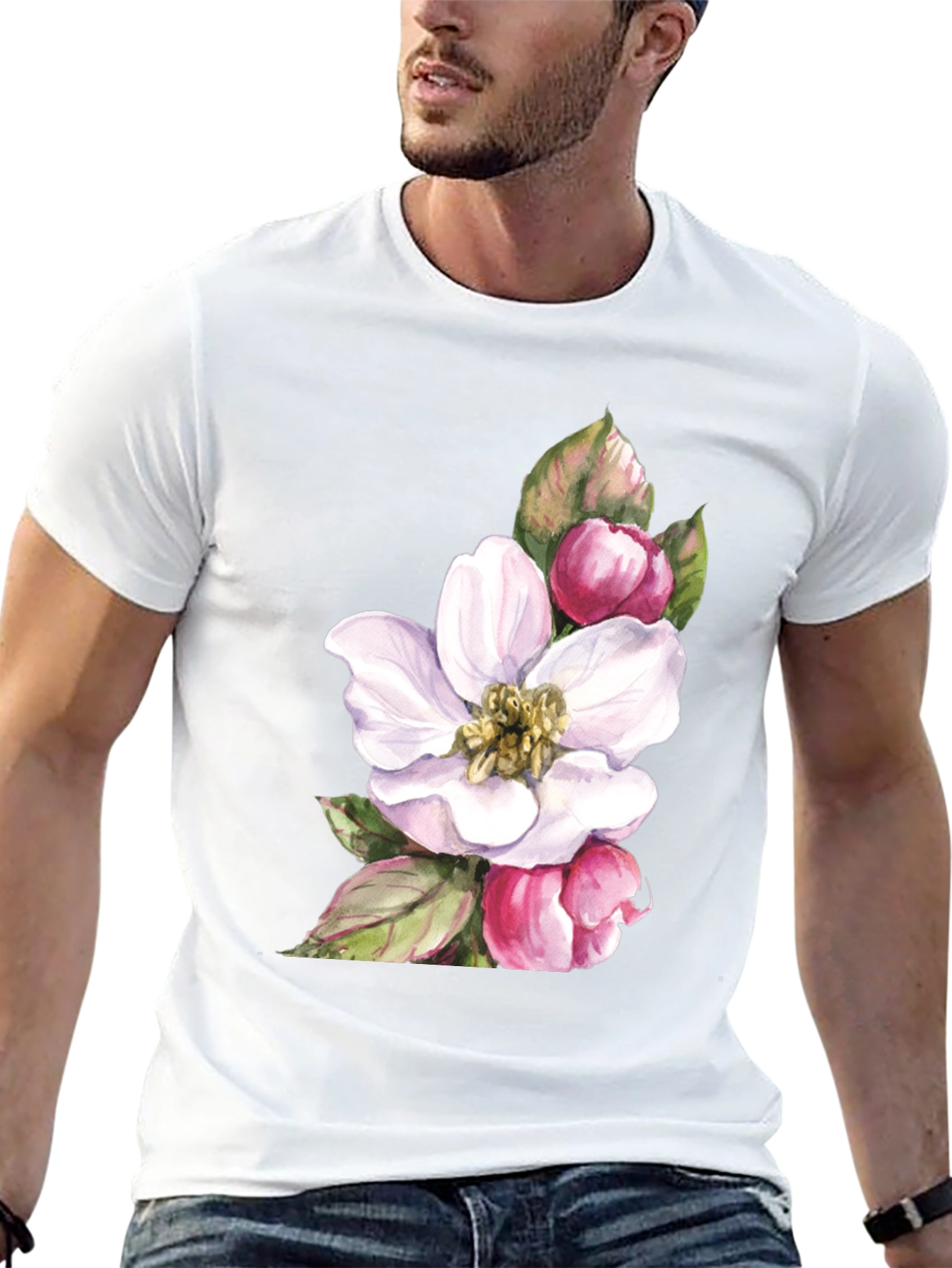 Floral Blossom Graphic Tee - Soft Black Cotton