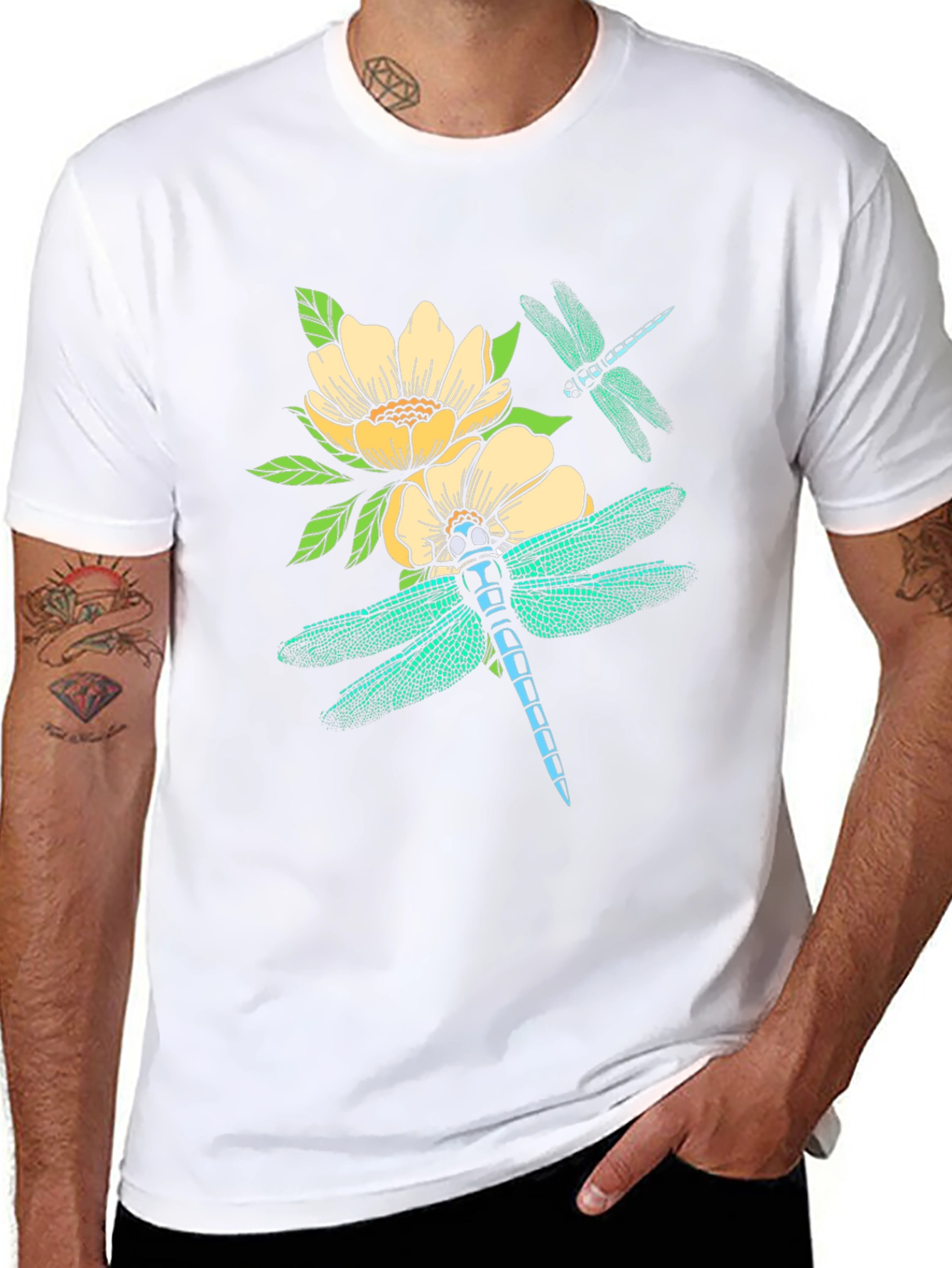 Dragonfly & Floral Graphic Tee - Nature Inspired