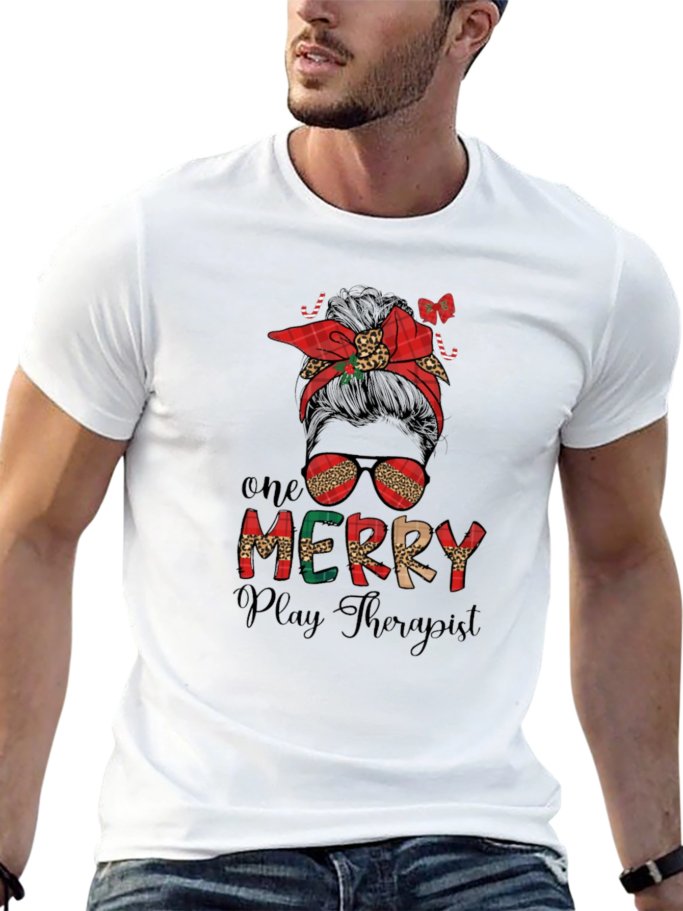 Merry Play Therapist Messy Bun T-Shirt