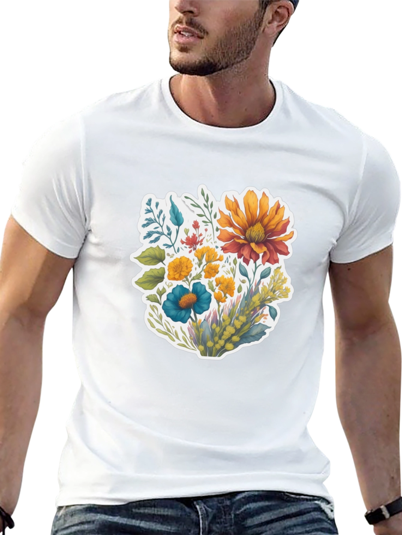 Floral Bouquet Graphic Black T-Shirt